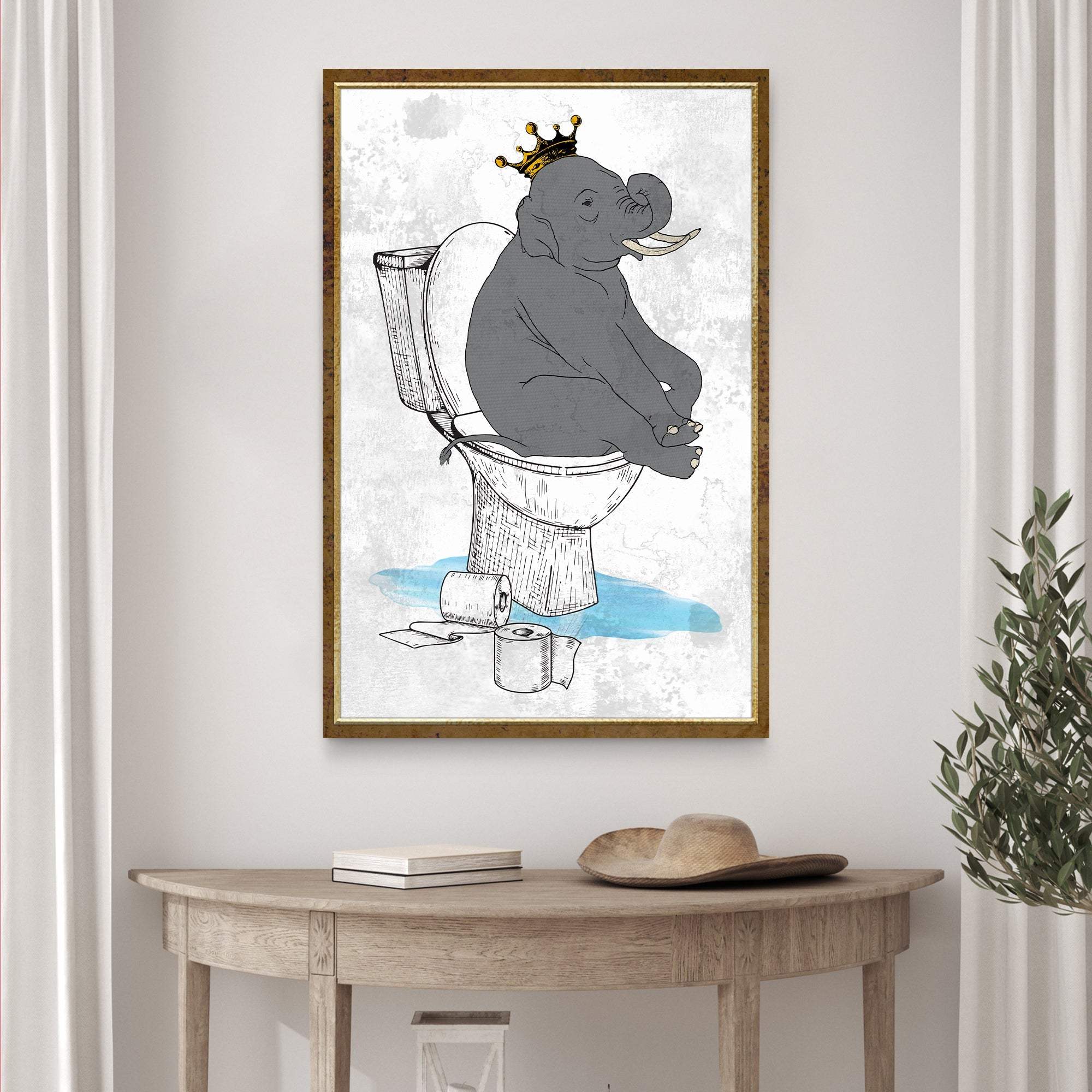 King Elephant On Toilet Canvas Wall Art - Tailored Canvases - Flyclothing LLC