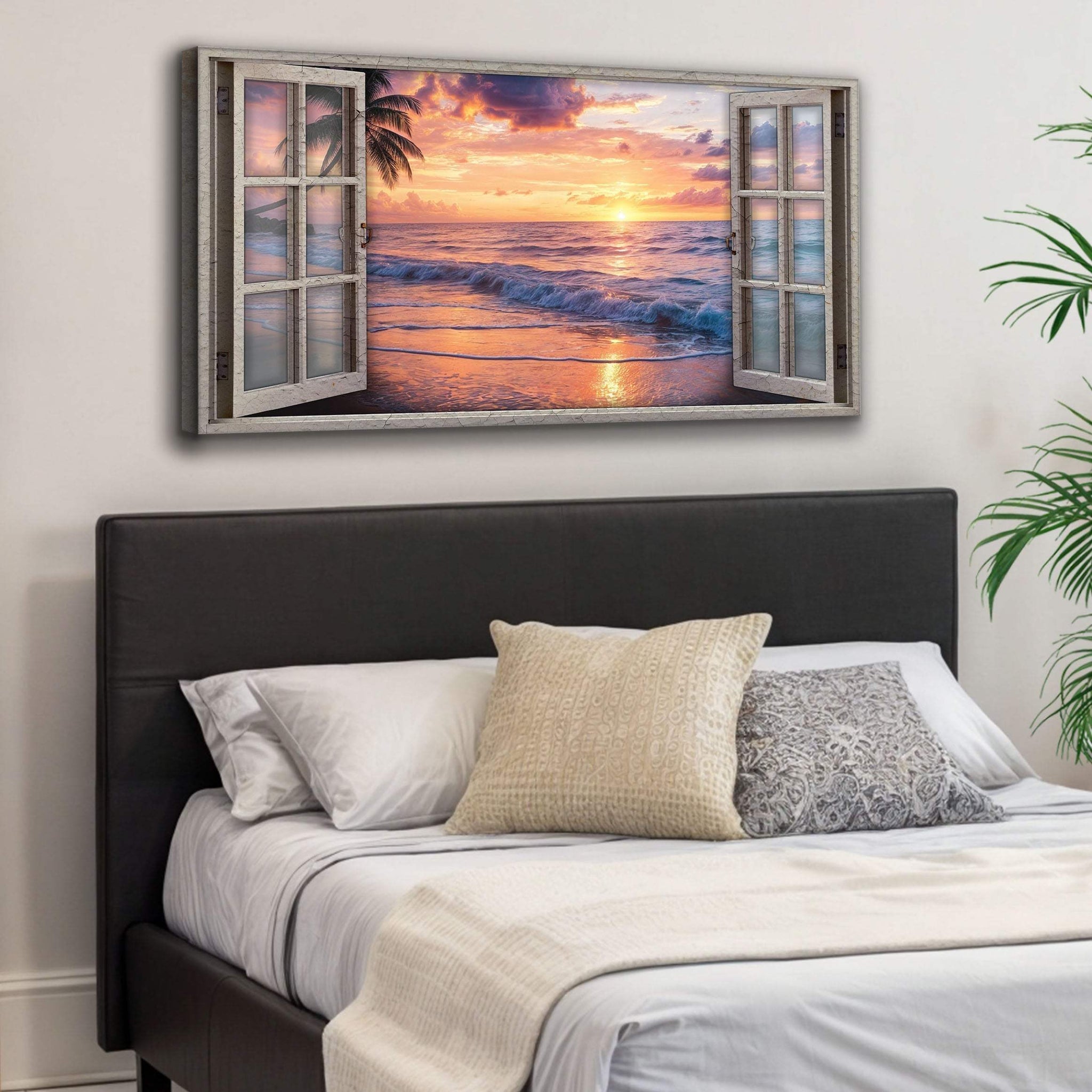 Sunset Beach Window Scenery Wall Art - Tailored Canvases - Flyclothing LLC
