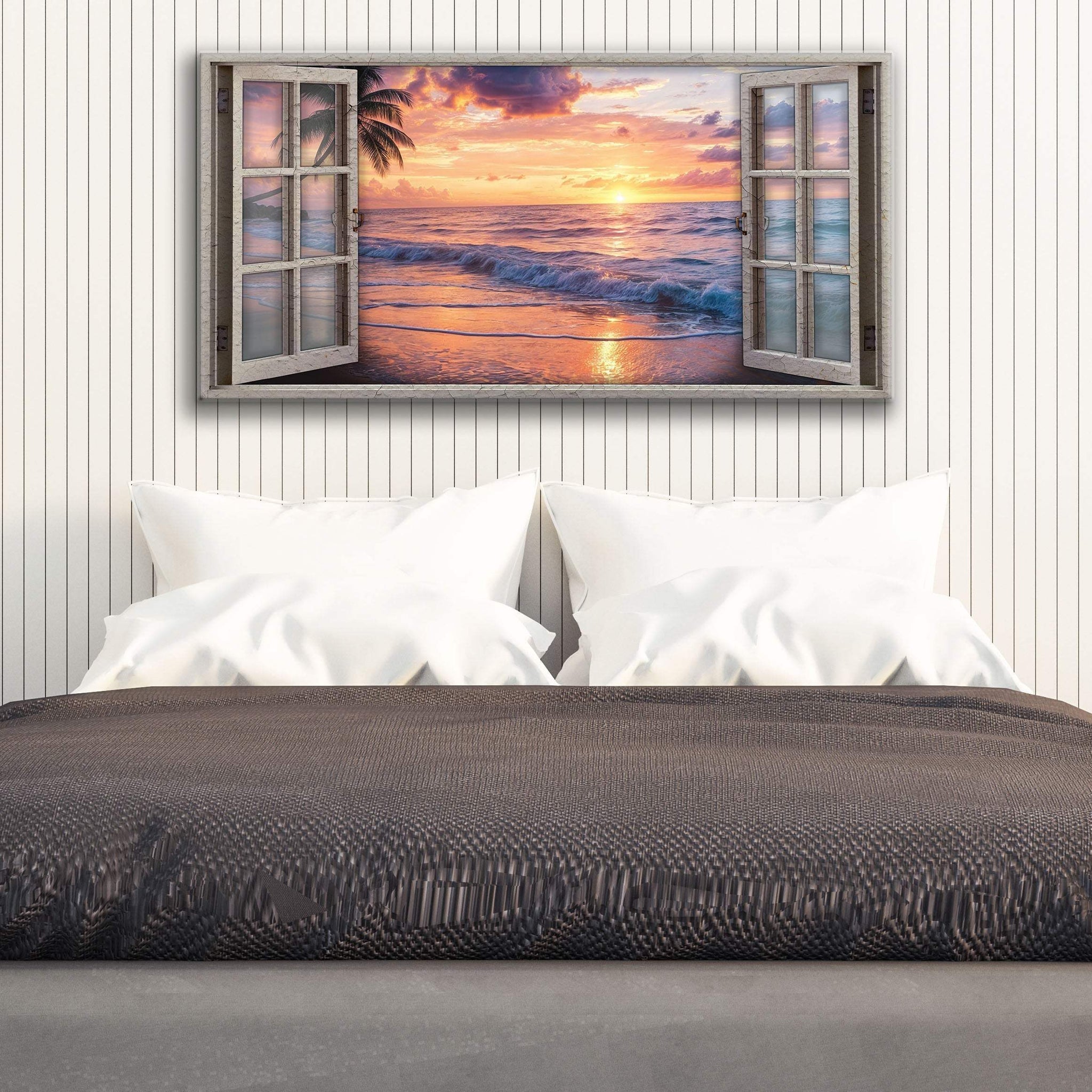 Sunset Beach Window Scenery Wall Art - Tailored Canvases - Flyclothing LLC