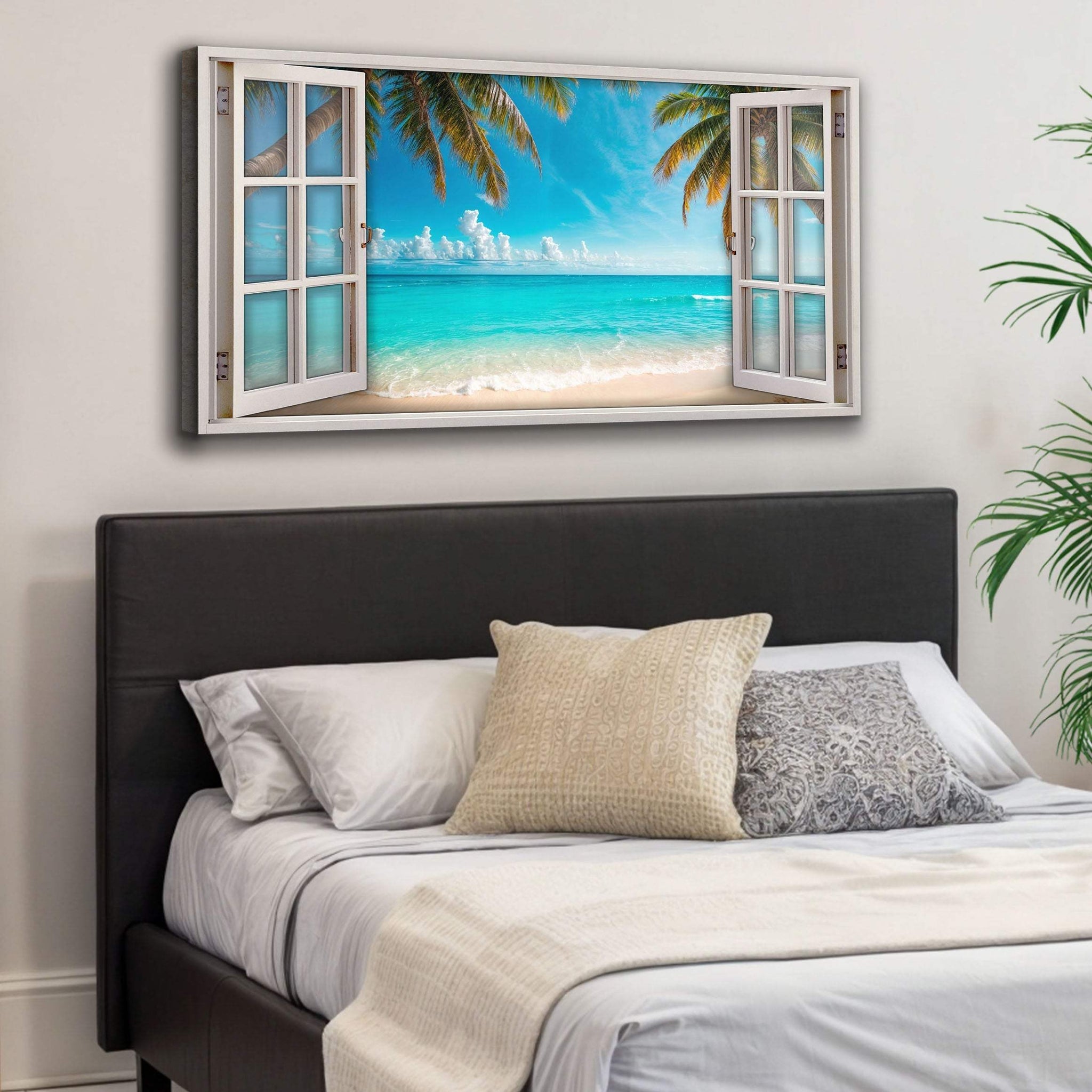 Coconut Palm Beach Window Scenery Wall Art - Tailored Canvases - Flyclothing LLC