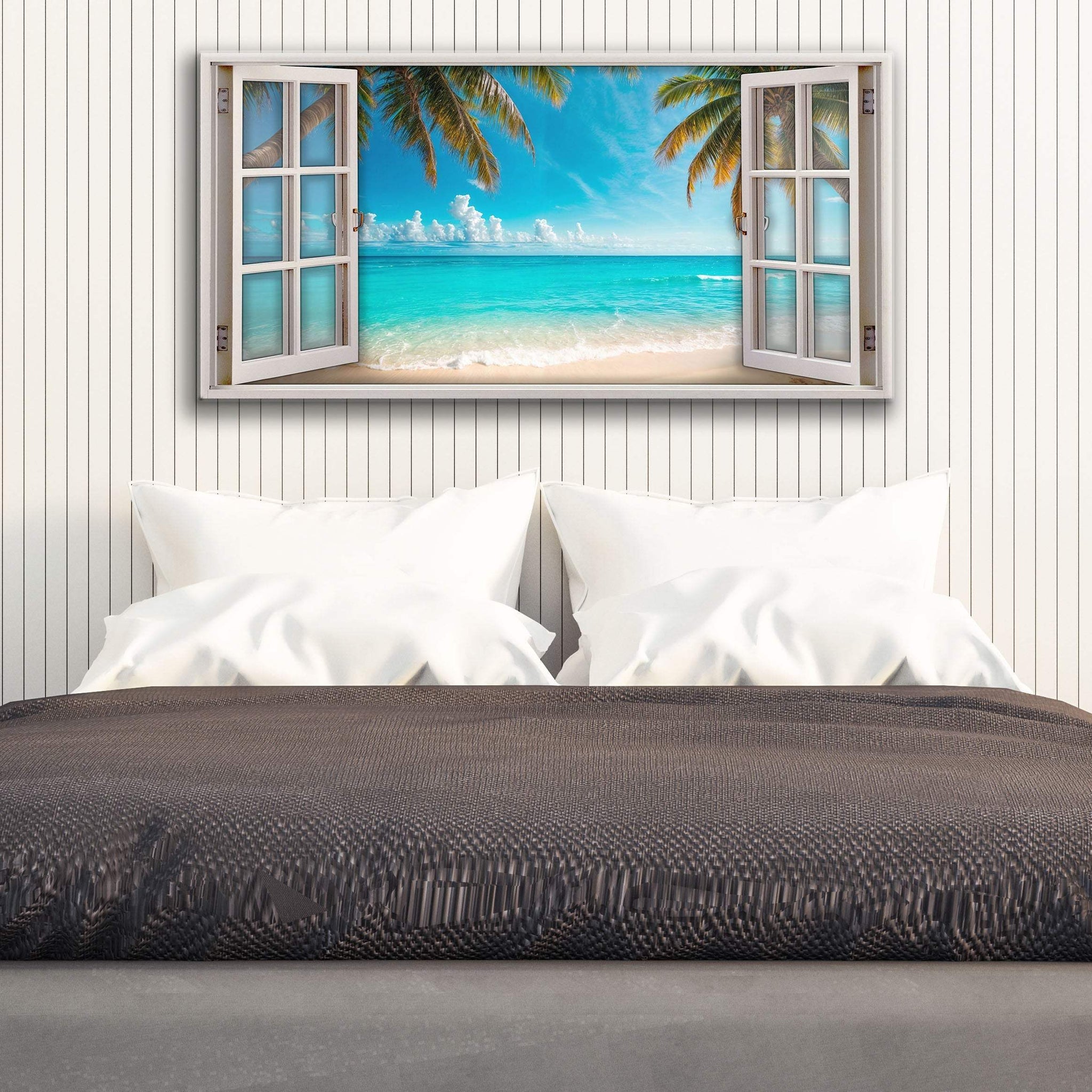Coconut Palm Beach Window Scenery Wall Art - Tailored Canvases - Flyclothing LLC