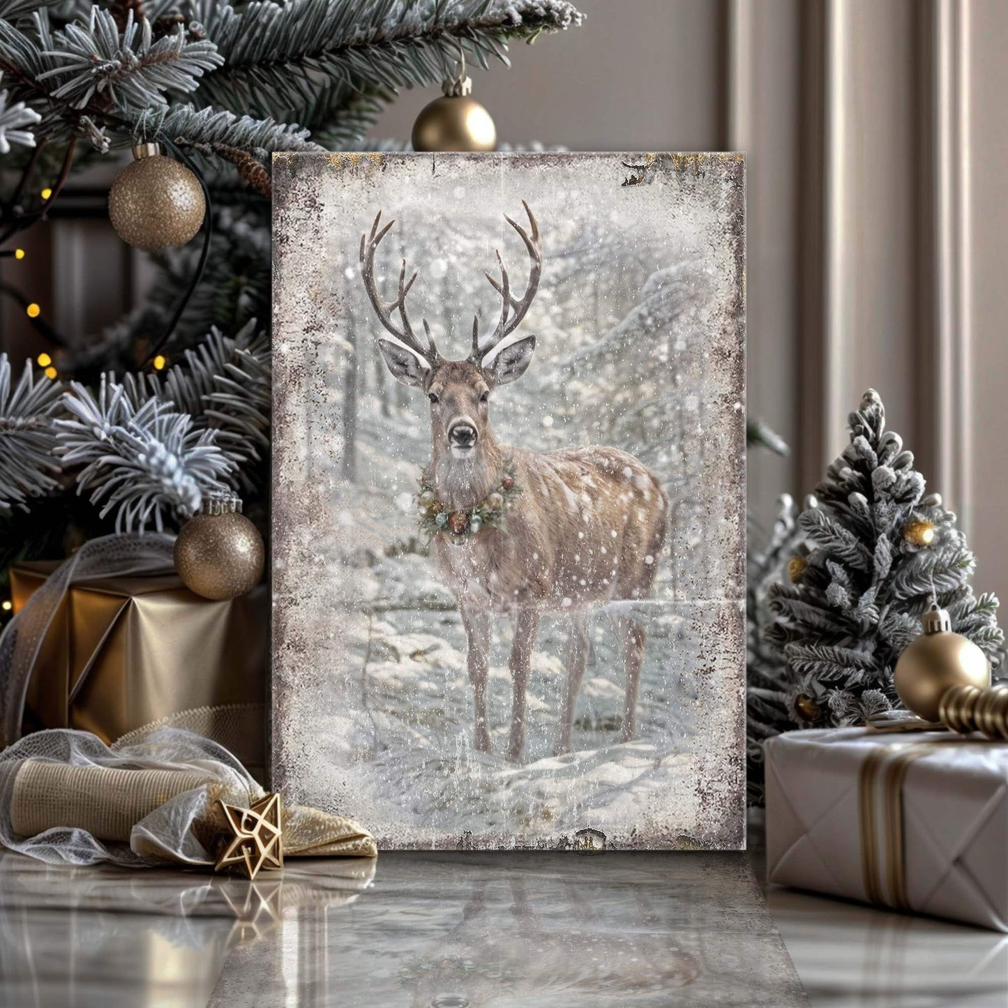 Vintage Winter Deer Christmas Wall Art III - Tailored Canvases - Flyclothing LLC