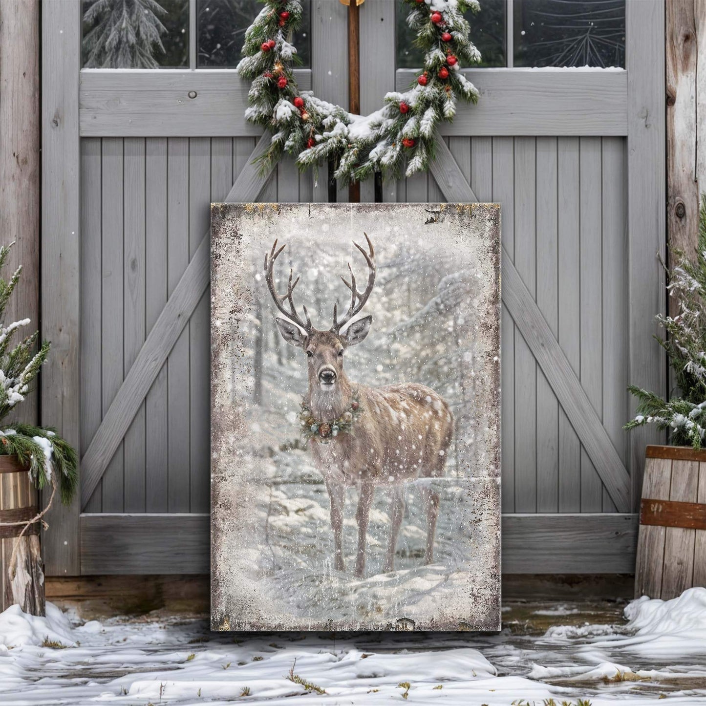 Vintage Winter Deer Christmas Wall Art III - Tailored Canvases - Flyclothing LLC