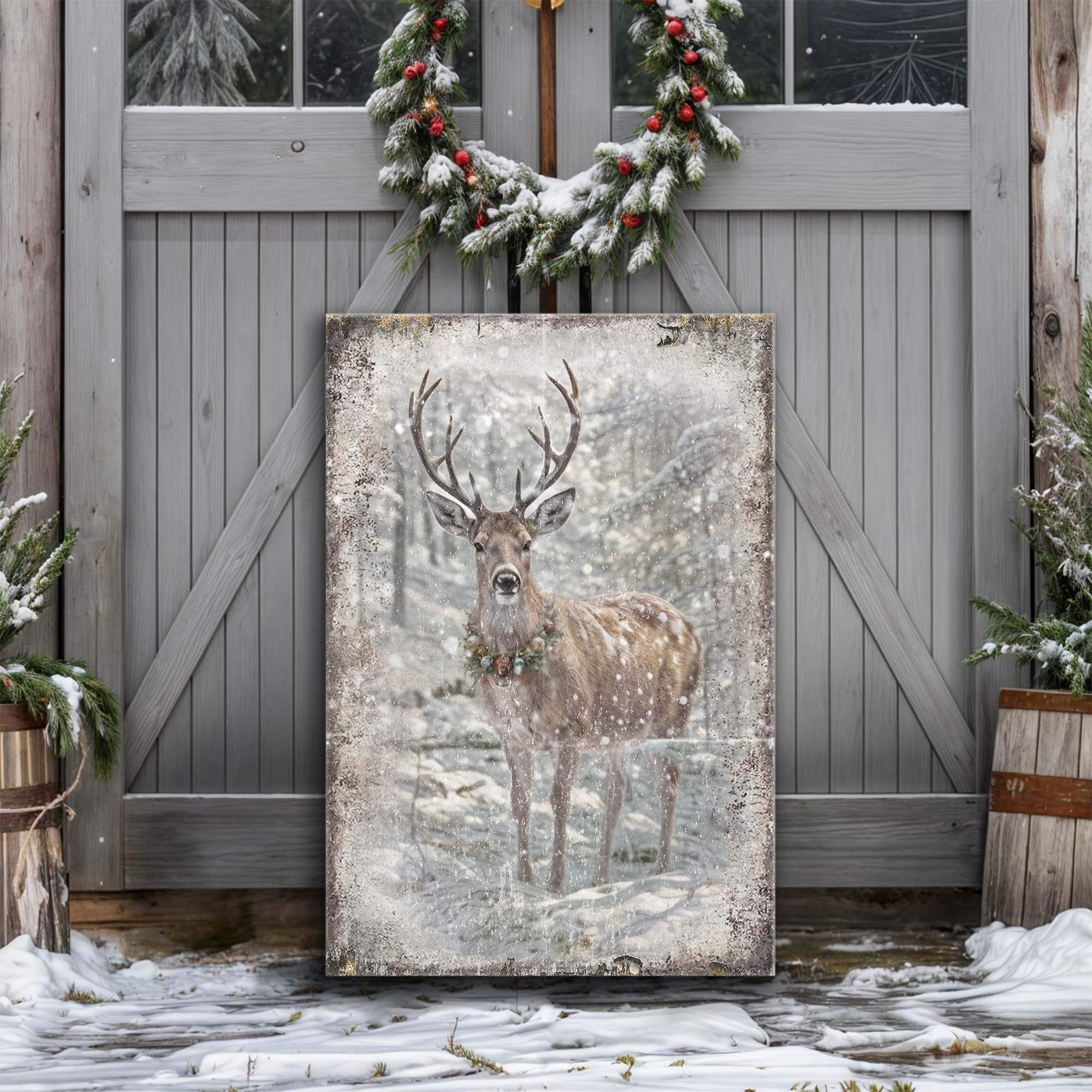 Vintage Winter Deer Christmas Wall Art III - Tailored Canvases - Flyclothing LLC