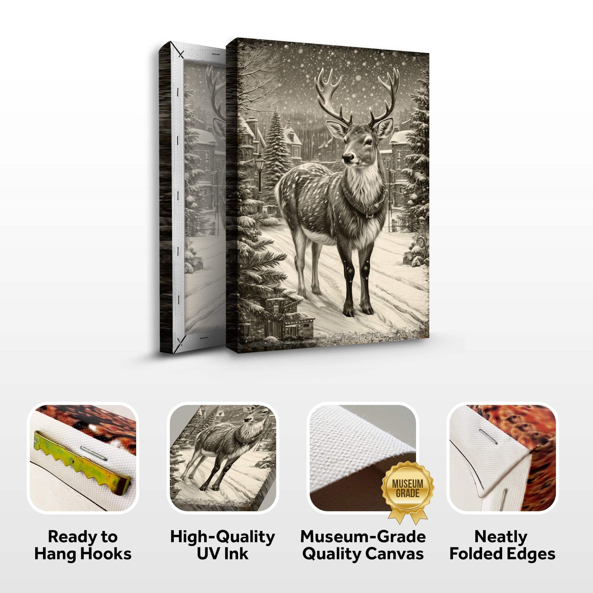 Vintage Winter Deer Christmas Wall Art II - Tailored Canvases - Flyclothing LLC