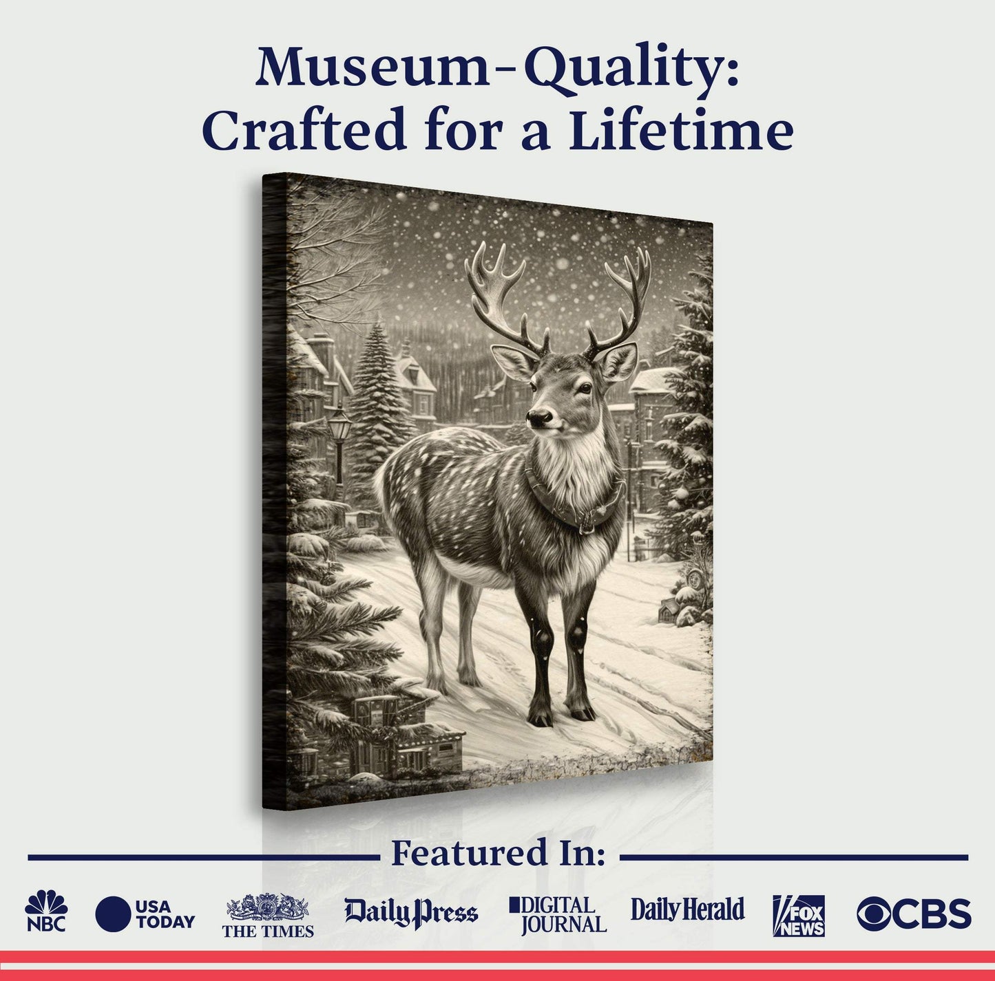 Vintage Winter Deer Christmas Wall Art II - Tailored Canvases - Flyclothing LLC