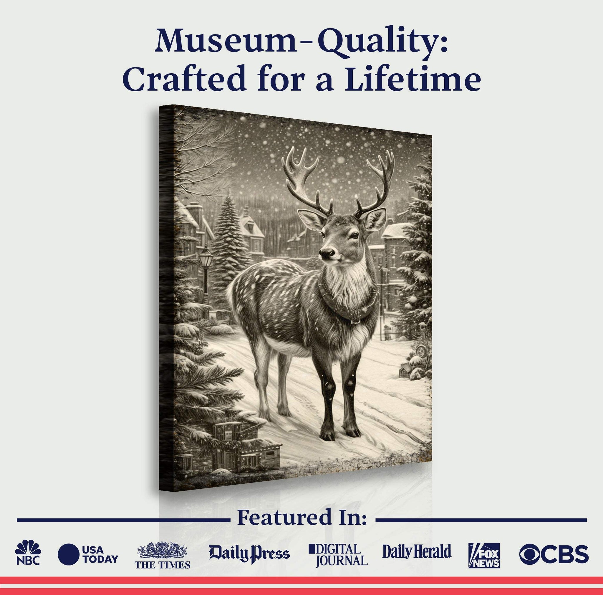 Vintage Winter Deer Christmas Wall Art II - Tailored Canvases - Flyclothing LLC