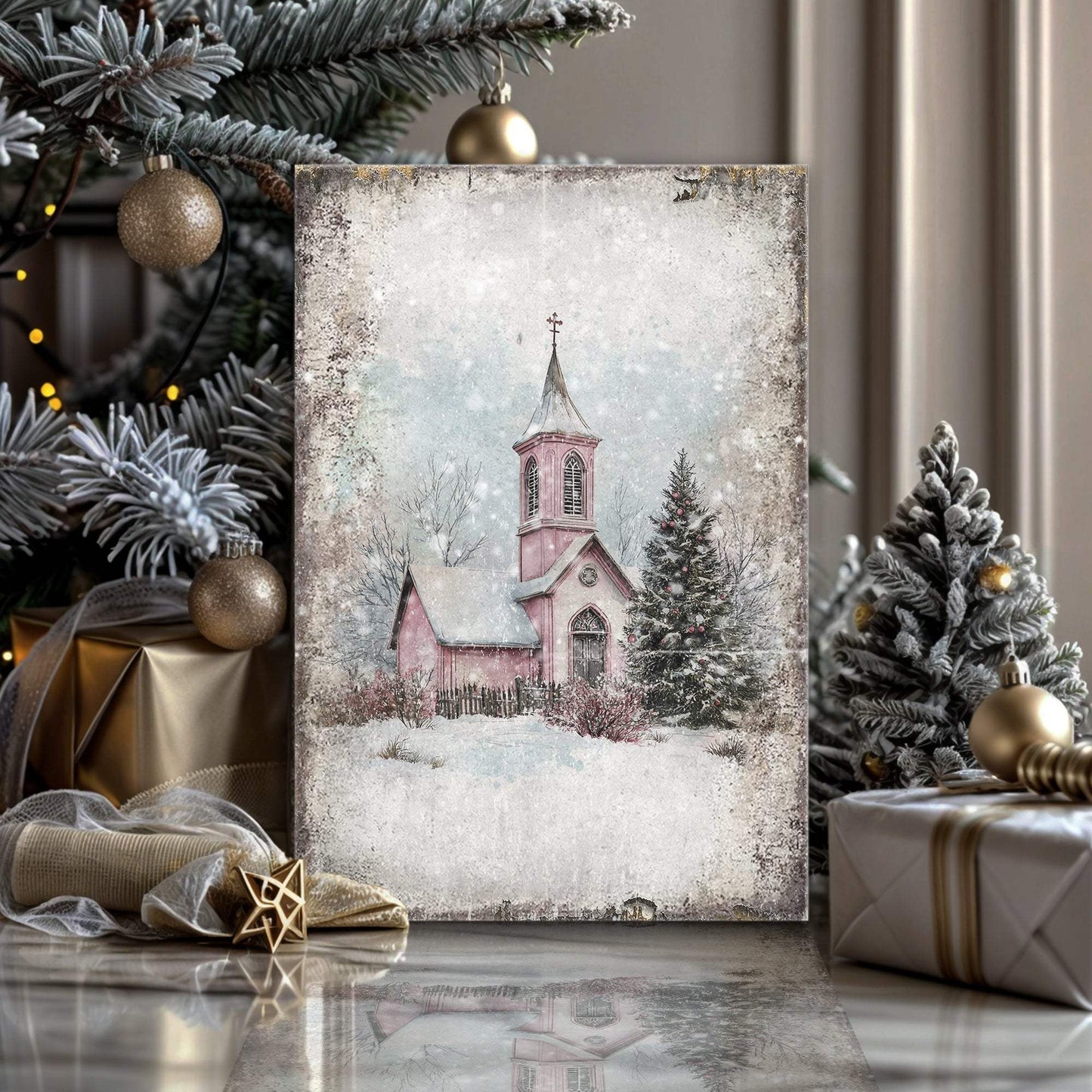 Vintage Church Christmas Wall Art - Tailored Canvases - Flyclothing LLC