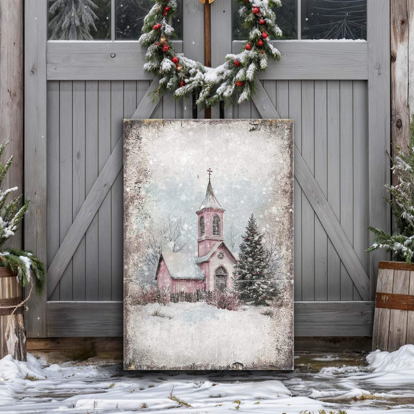 Vintage Church Christmas Wall Art - Tailored Canvases - Flyclothing LLC