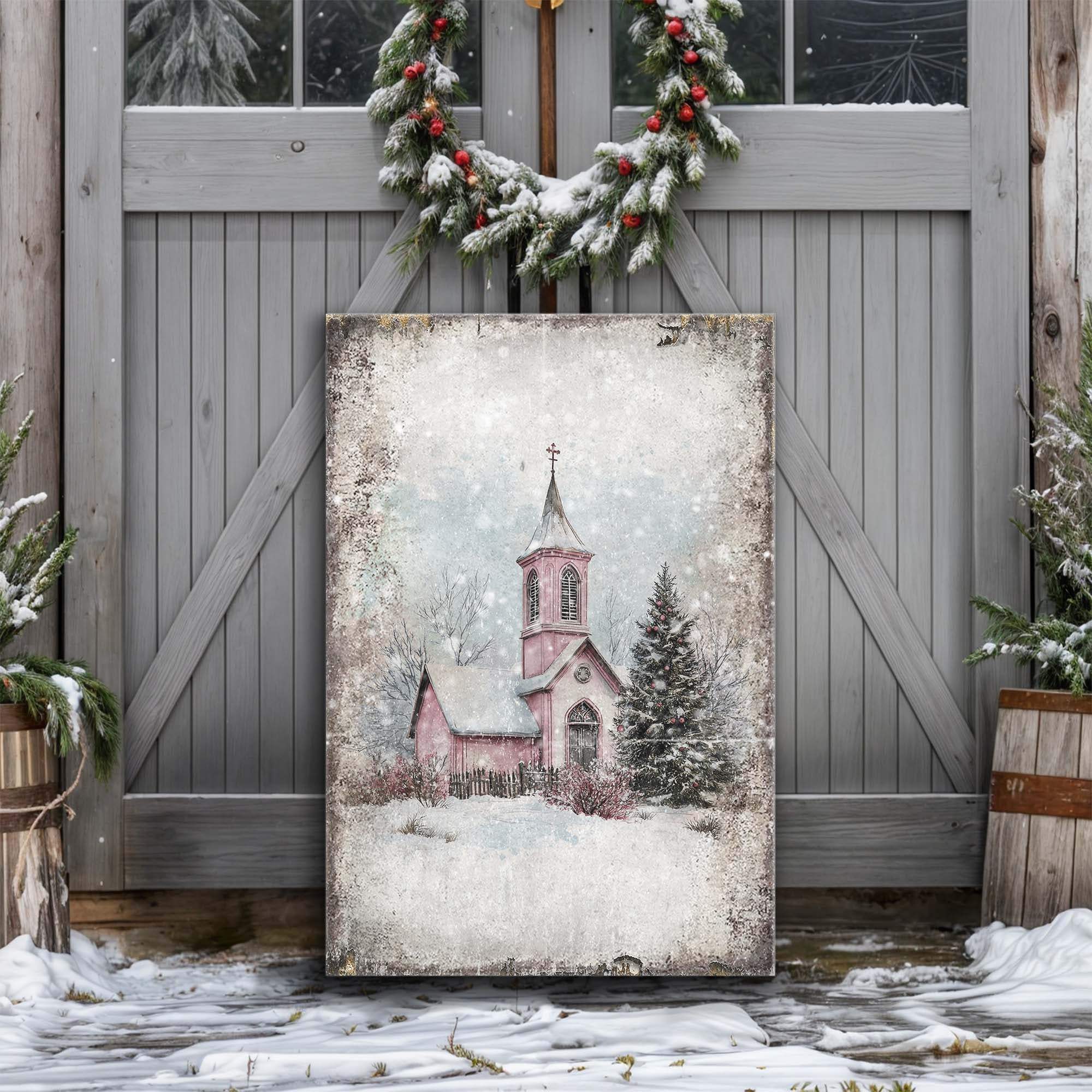 Vintage Church Christmas Wall Art - Tailored Canvases - Flyclothing LLC