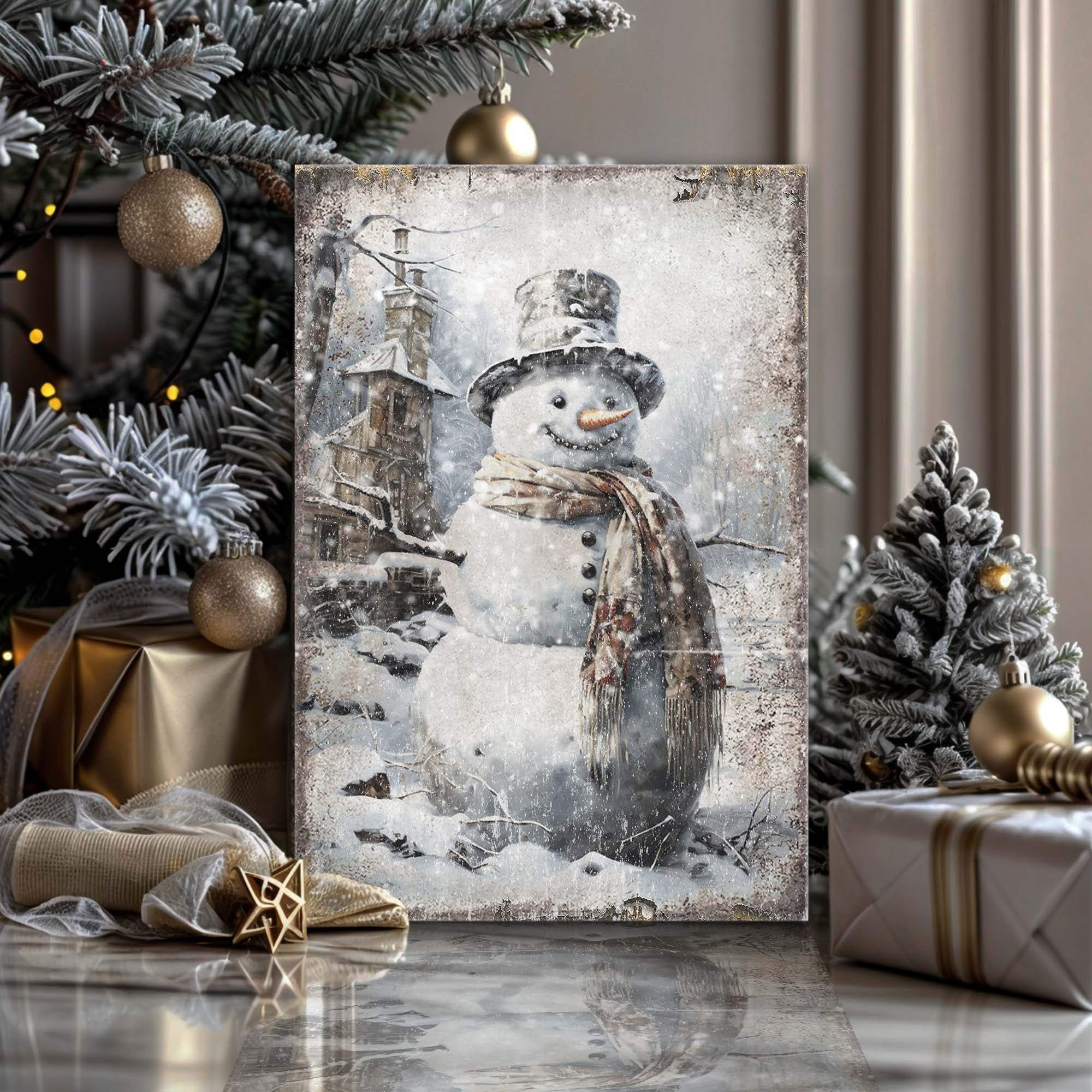 Vintage Snowman Christmas Wall Art II - Tailored Canvases - Flyclothing LLC