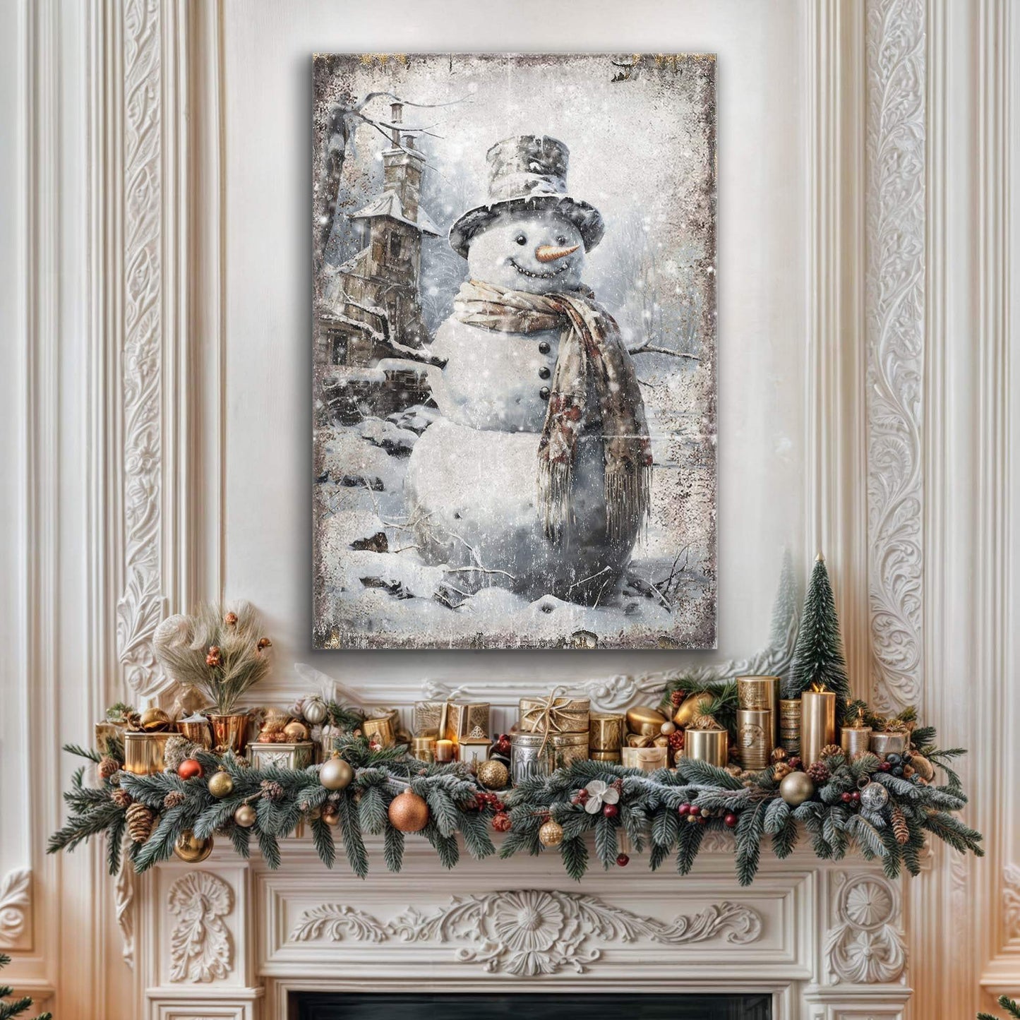 Vintage Snowman Christmas Wall Art II - Tailored Canvases - Flyclothing LLC