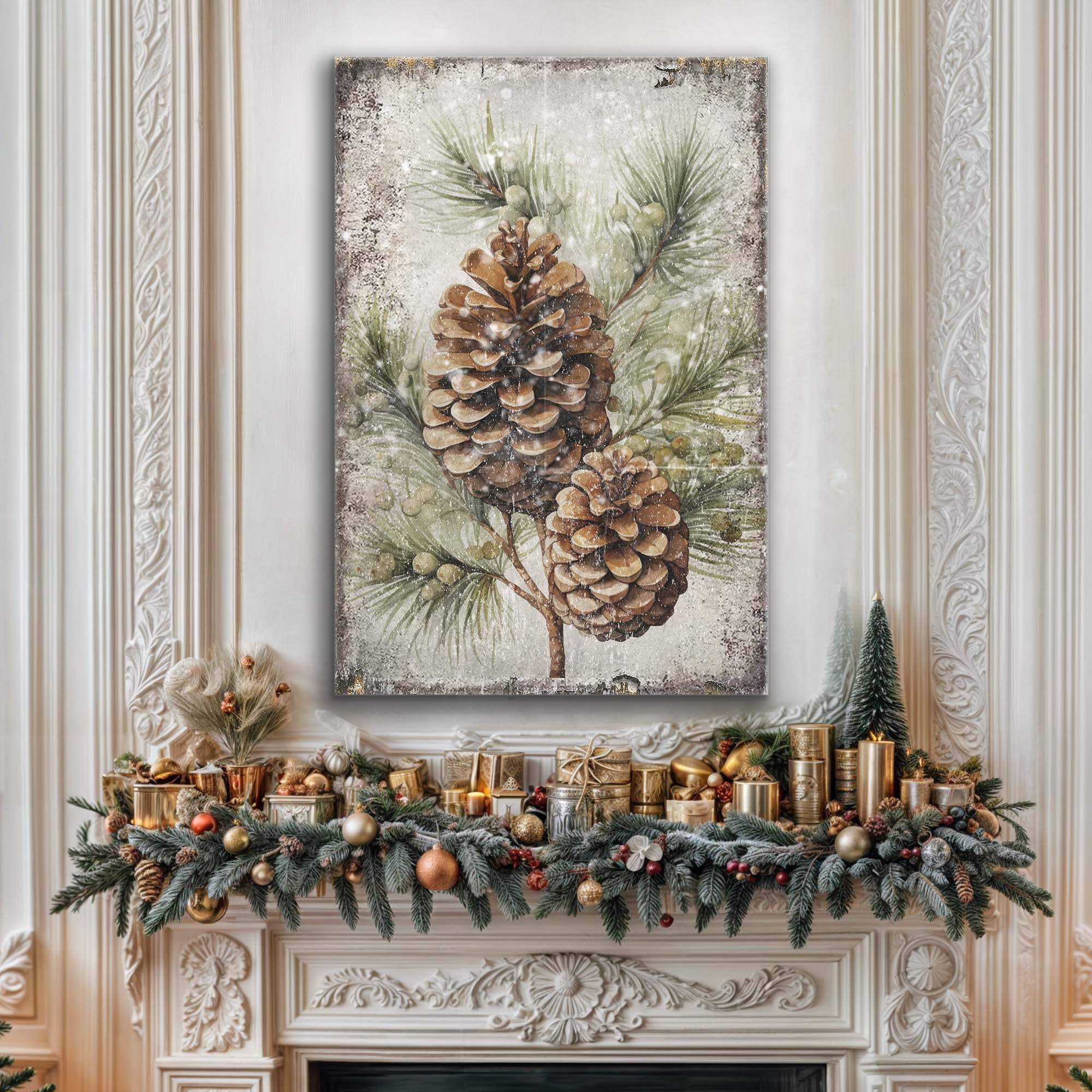 Vintage Winter Pine Cone Christmas Wall Art II - Tailored Canvases - Flyclothing LLC