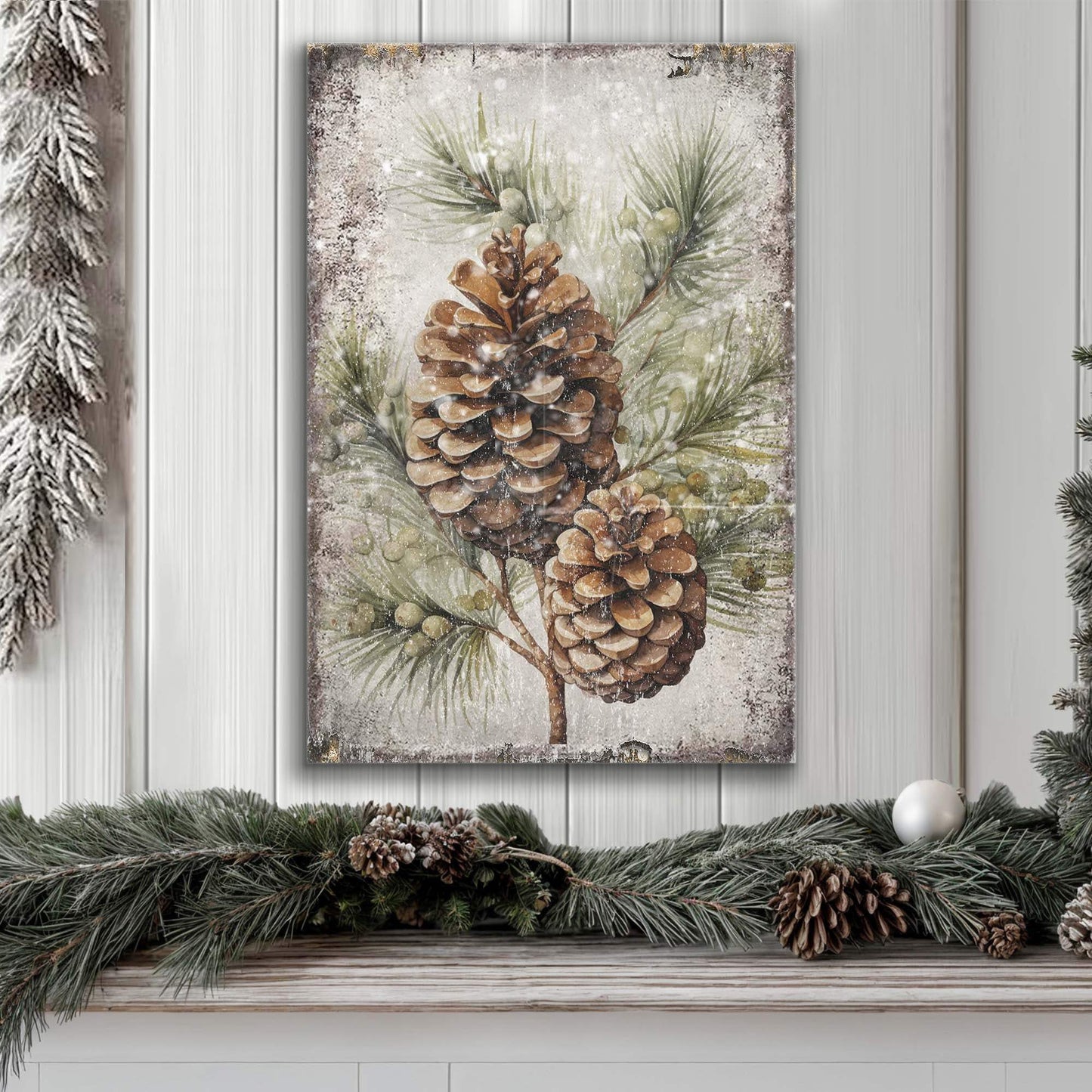 Vintage Winter Pine Cone Christmas Wall Art II - Tailored Canvases - Flyclothing LLC