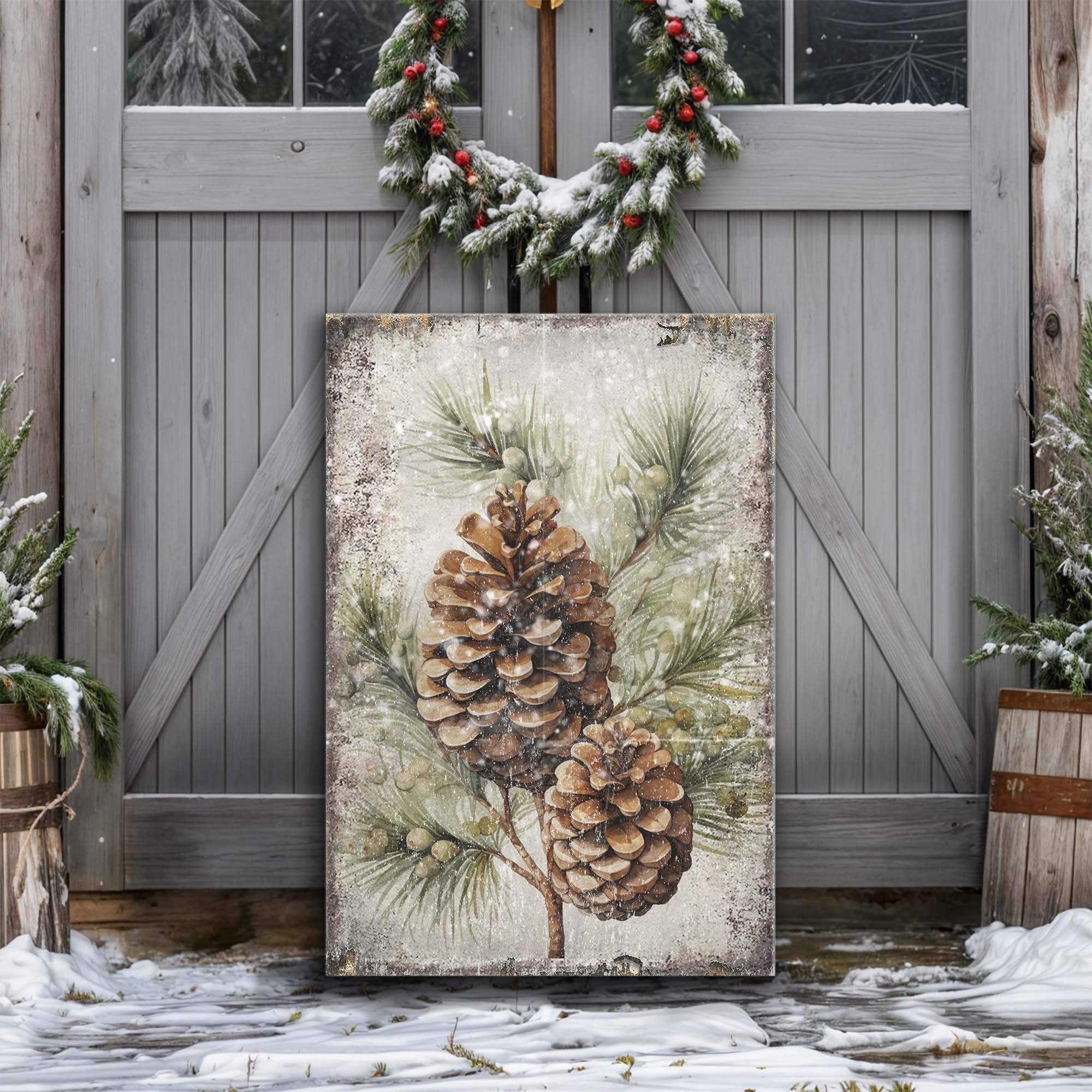 Vintage Winter Pine Cone Christmas Wall Art II - Tailored Canvases - Flyclothing LLC