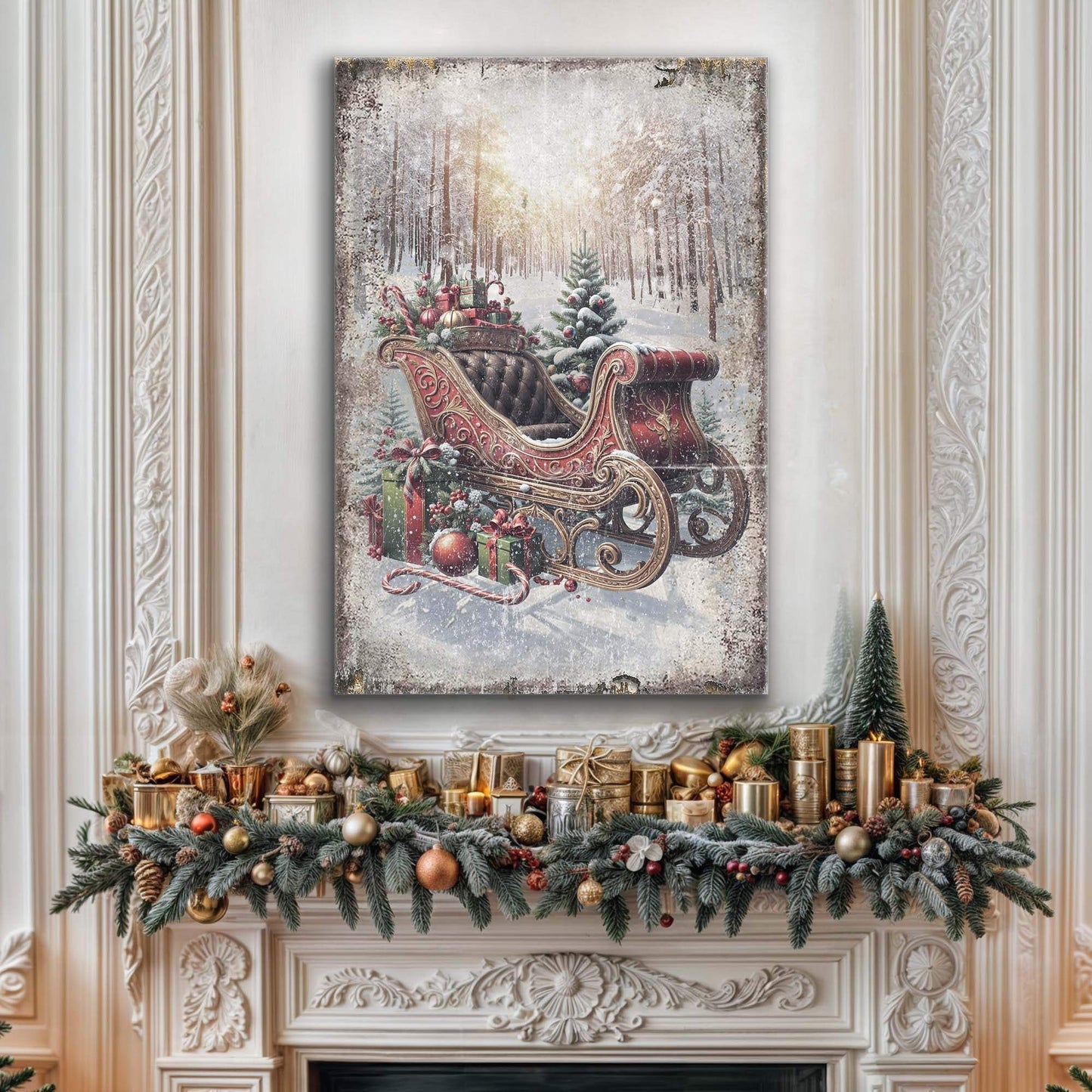 Vintage Christmas Sleigh Sled Wall Art - Tailored Canvases - Flyclothing LLC