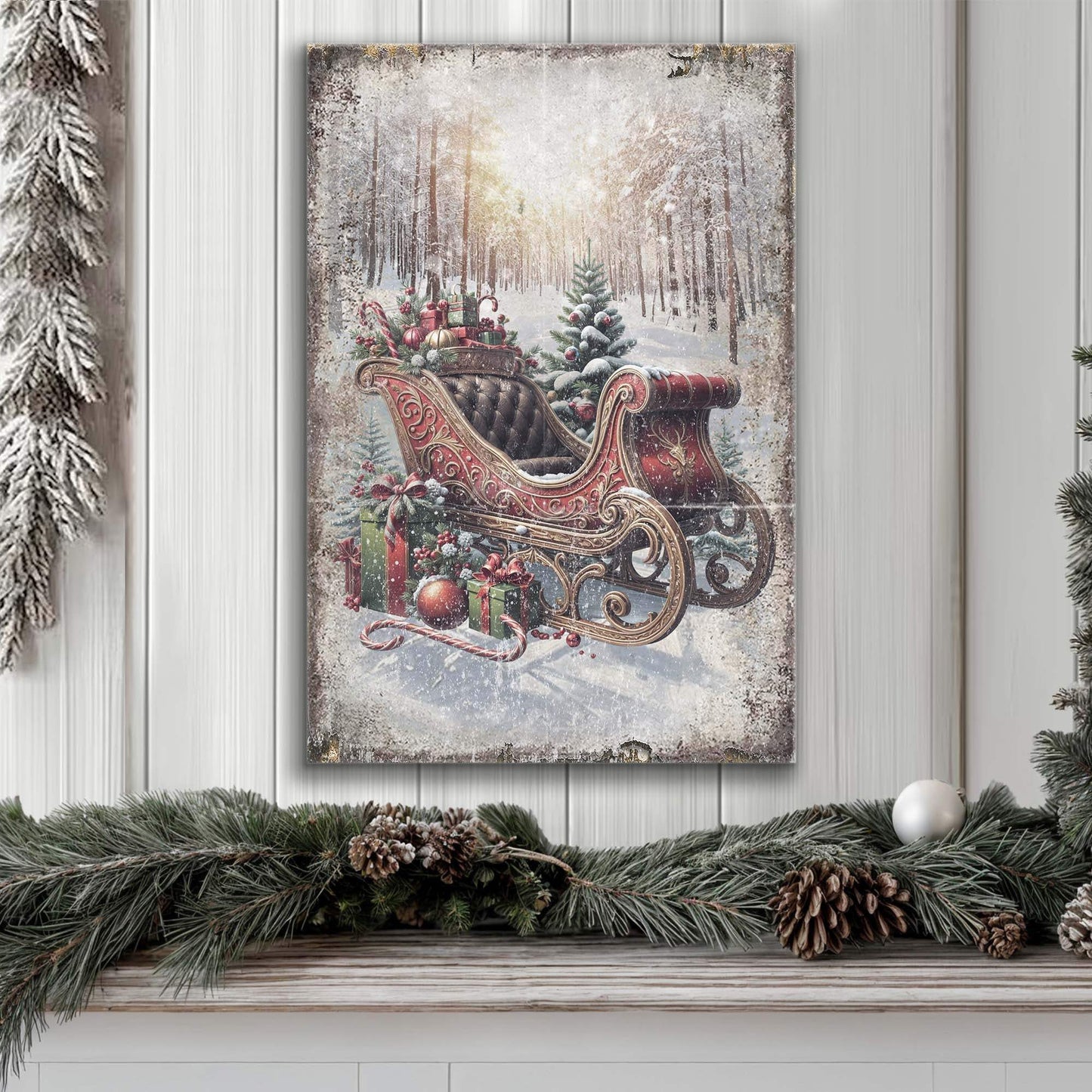 Vintage Christmas Sleigh Sled Wall Art - Tailored Canvases - Flyclothing LLC