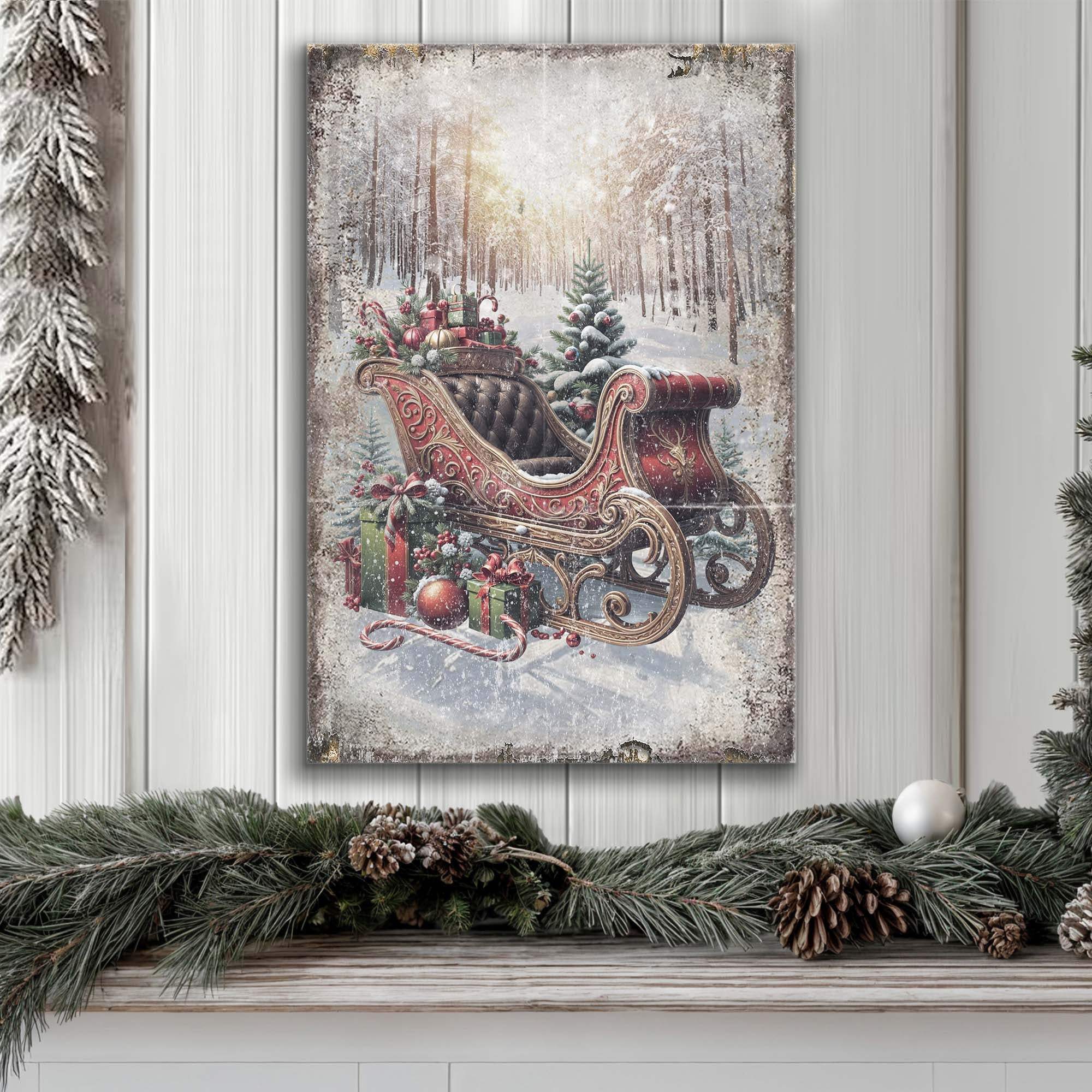 Vintage Christmas Sleigh Sled Wall Art - Tailored Canvases - Flyclothing LLC