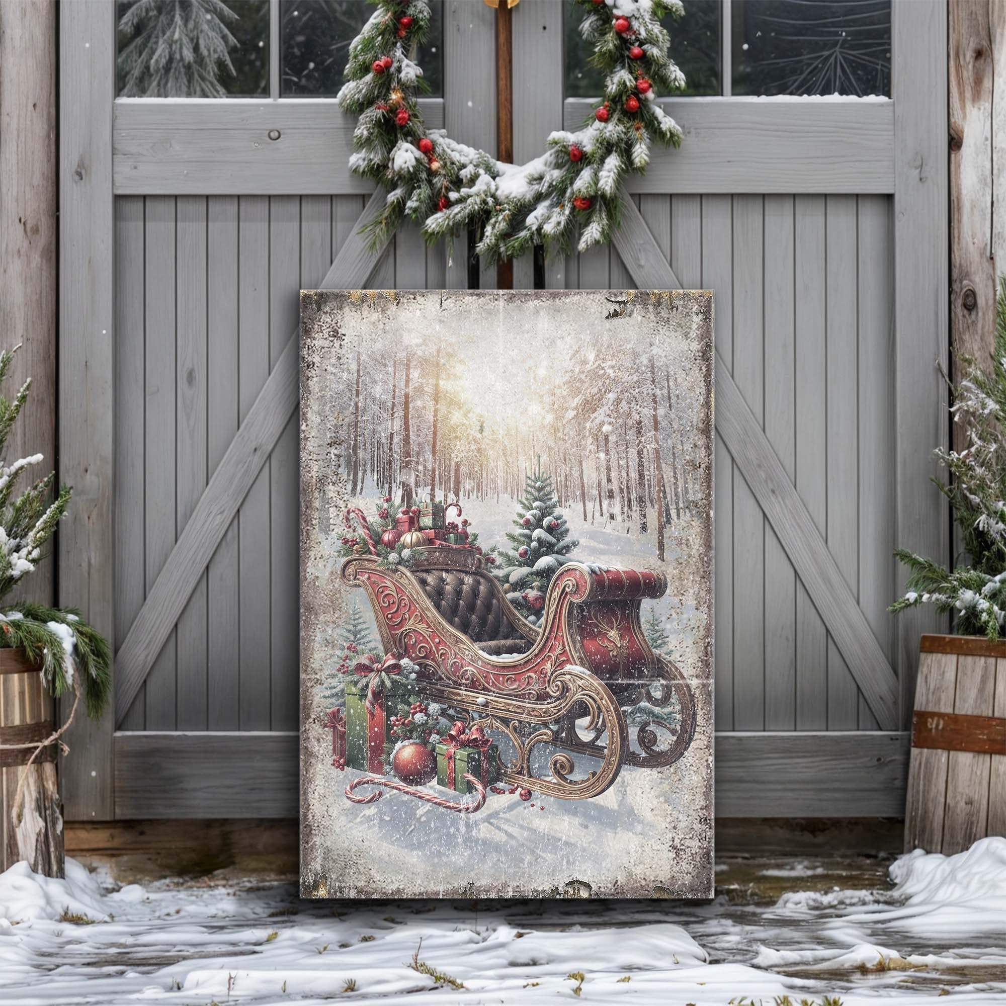 Vintage Christmas Sleigh Sled Wall Art - Tailored Canvases - Flyclothing LLC