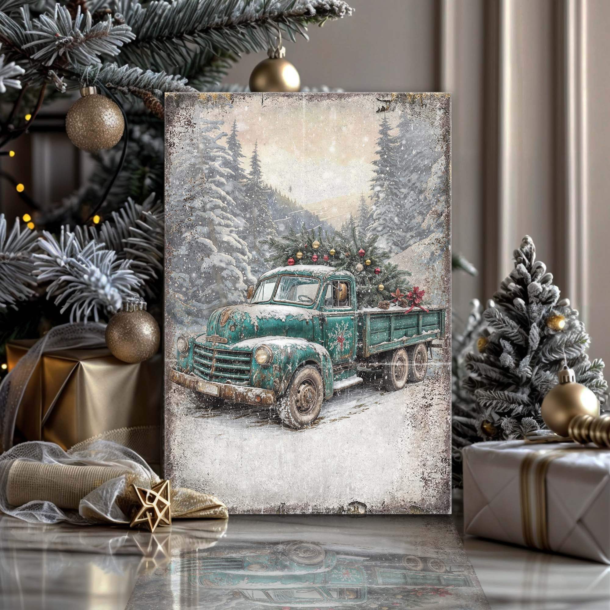 Vintage Truck With Christmas Tree Wall Art - Tailored Canvases - Flyclothing LLC