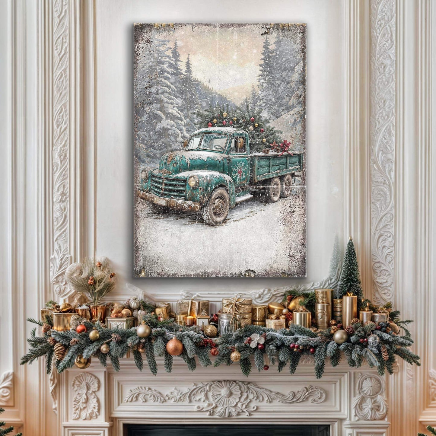 Vintage Truck With Christmas Tree Wall Art - Tailored Canvases - Flyclothing LLC