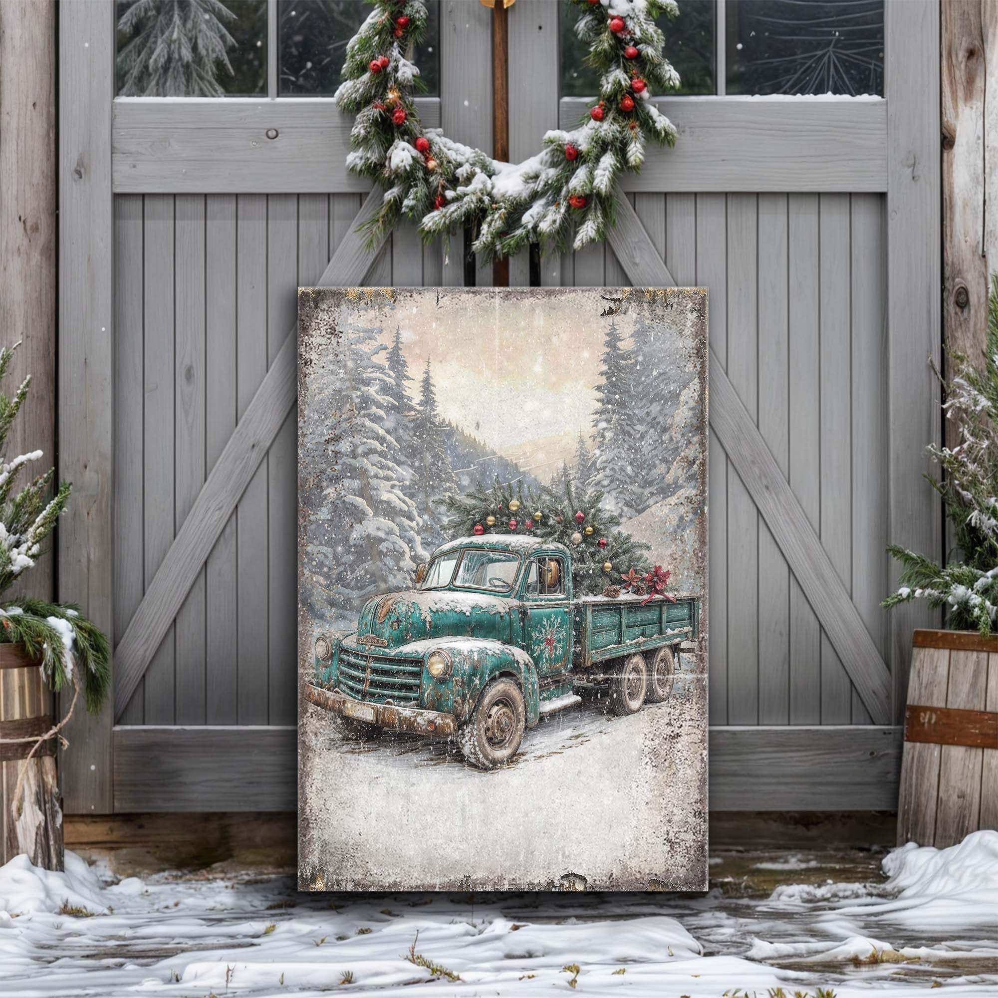 Vintage Truck With Christmas Tree Wall Art - Tailored Canvases - Flyclothing LLC