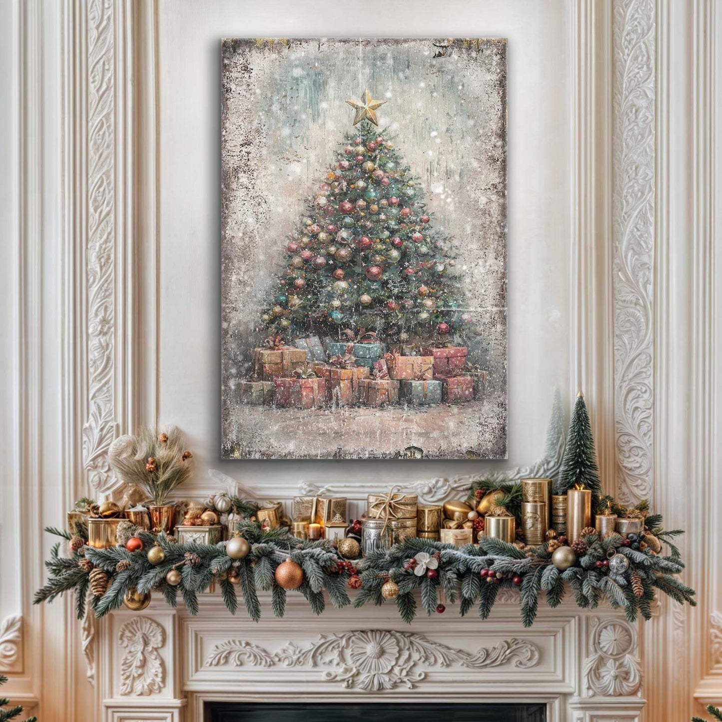 Vintage Christmas Tree With Gifts Wall Art - Tailored Canvases - Flyclothing LLC