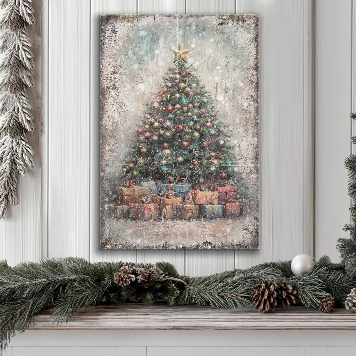Vintage Christmas Tree With Gifts Wall Art - Tailored Canvases - Flyclothing LLC