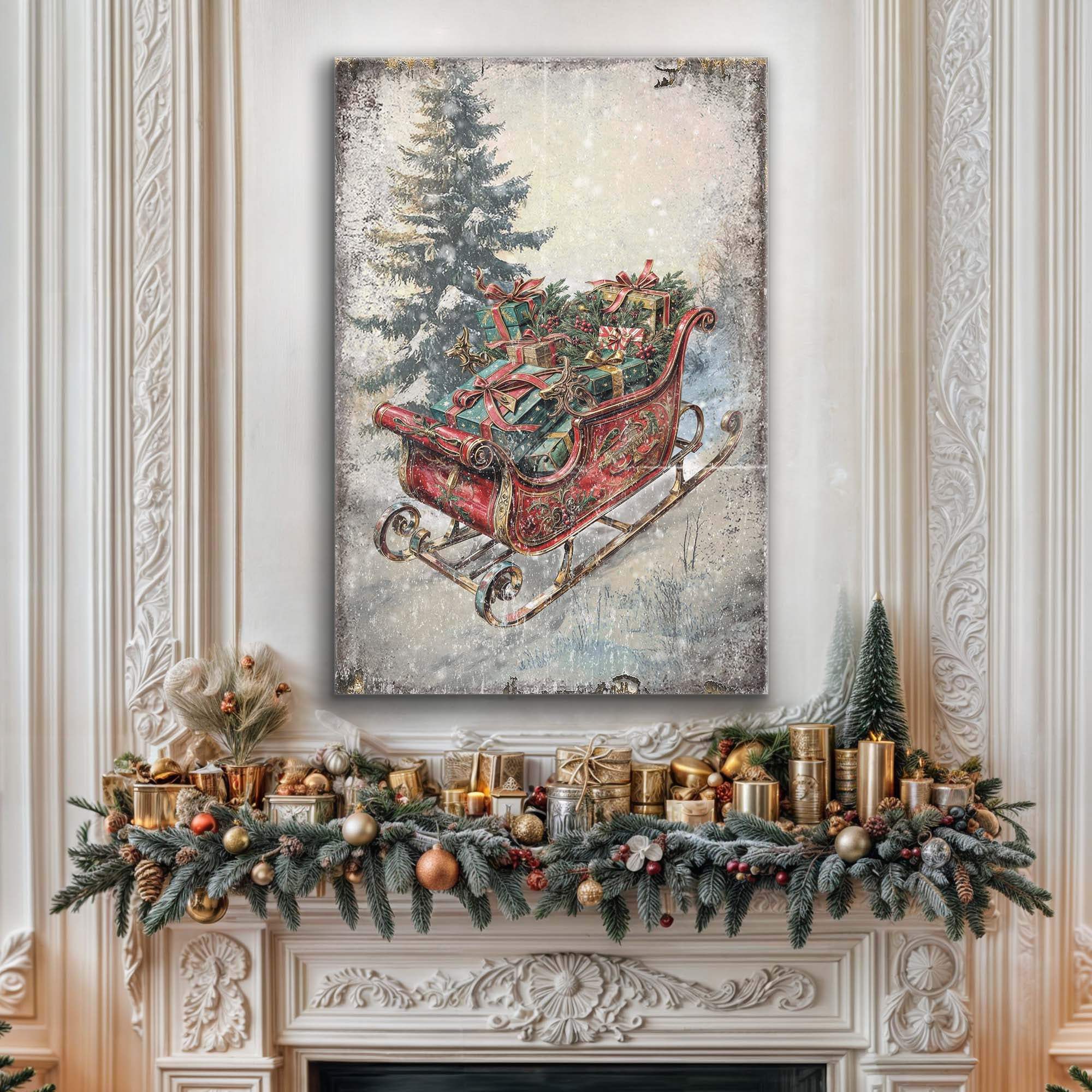 Vintage Christmas Sleigh Sled Wall Art II - Tailored Canvases - Flyclothing LLC