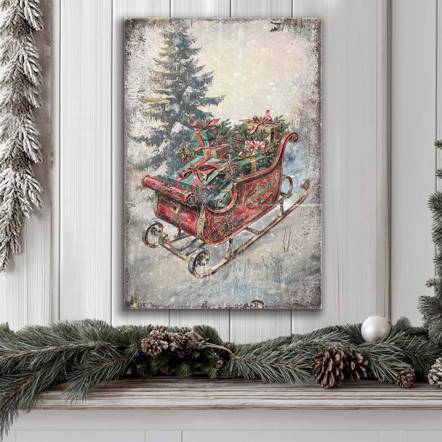 Vintage Christmas Sleigh Sled Wall Art II - Tailored Canvases - Flyclothing LLC