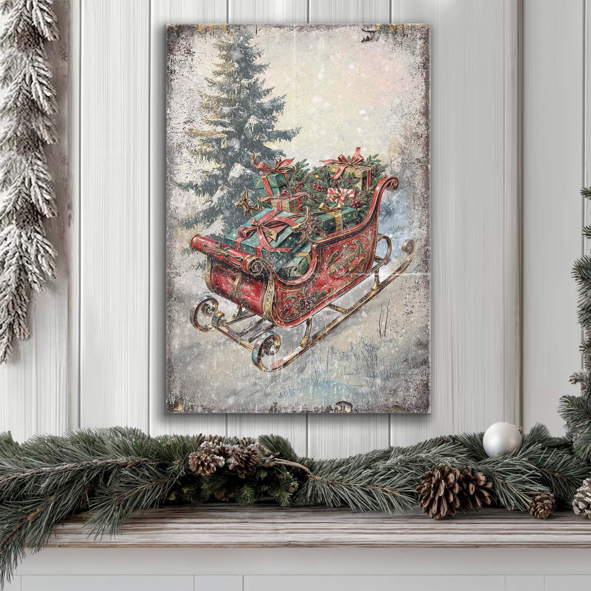 Vintage Christmas Sleigh Sled Wall Art II - Tailored Canvases - Flyclothing LLC