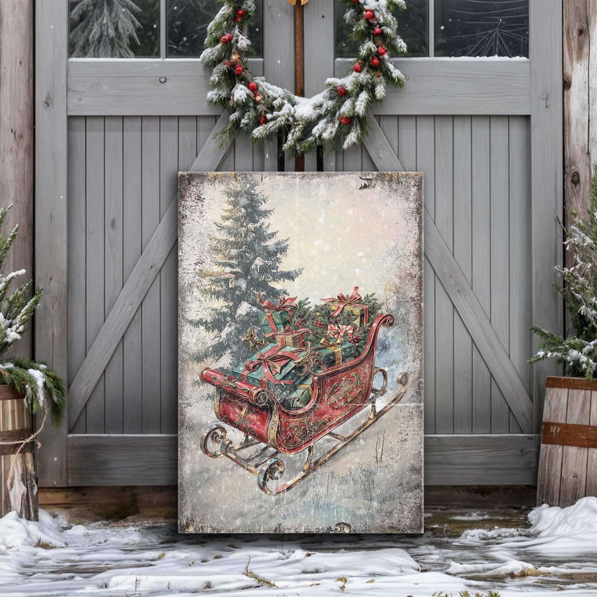 Vintage Christmas Sleigh Sled Wall Art II - Tailored Canvases - Flyclothing LLC