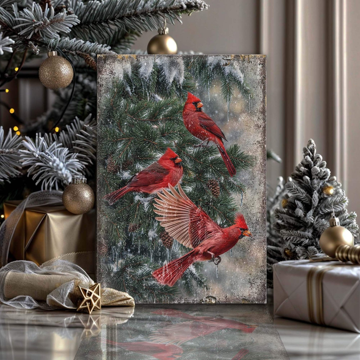 Vintage Cardinal Christmas Wall Art II - Tailored Canvases - Flyclothing LLC