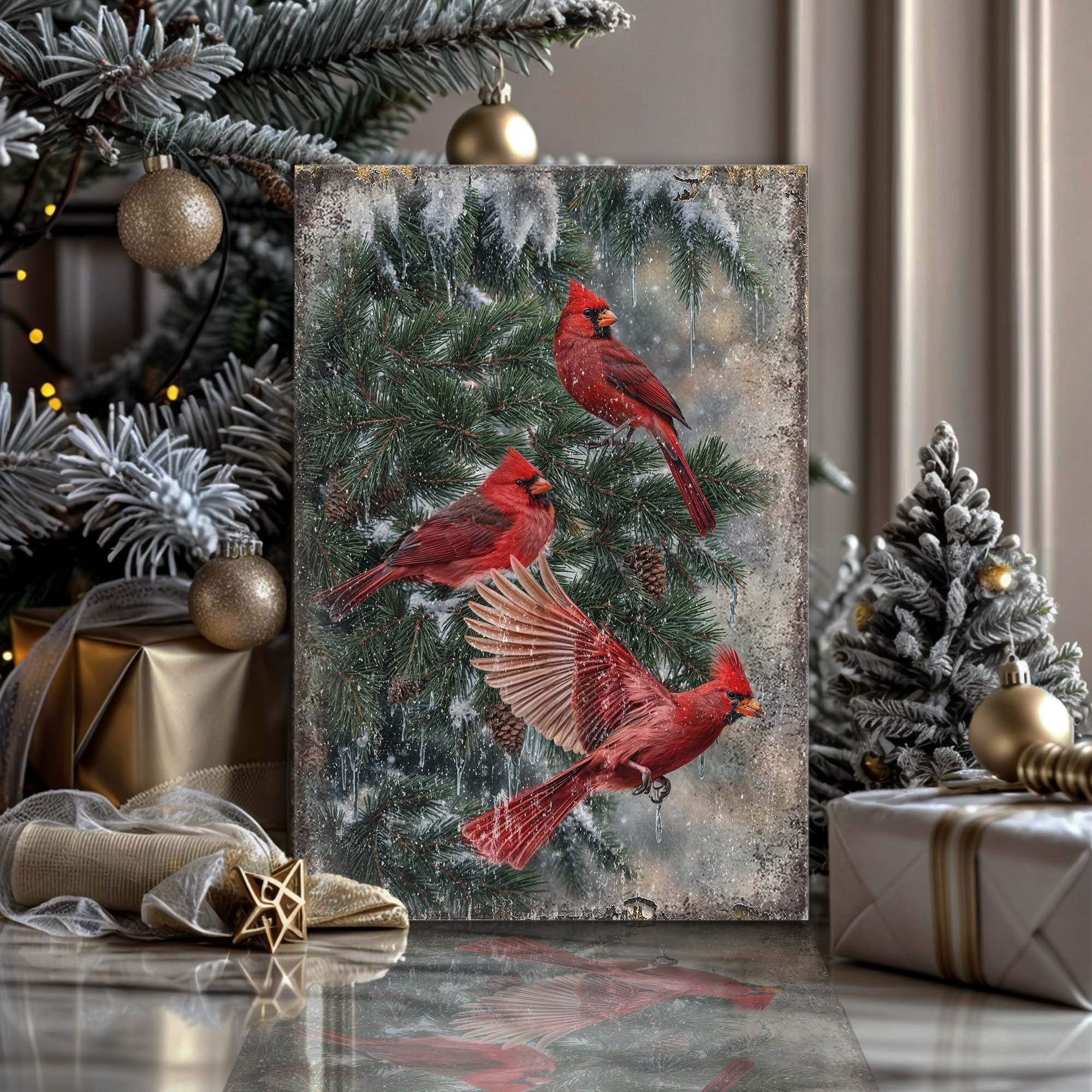 Vintage Cardinal Christmas Wall Art II - Tailored Canvases - Flyclothing LLC