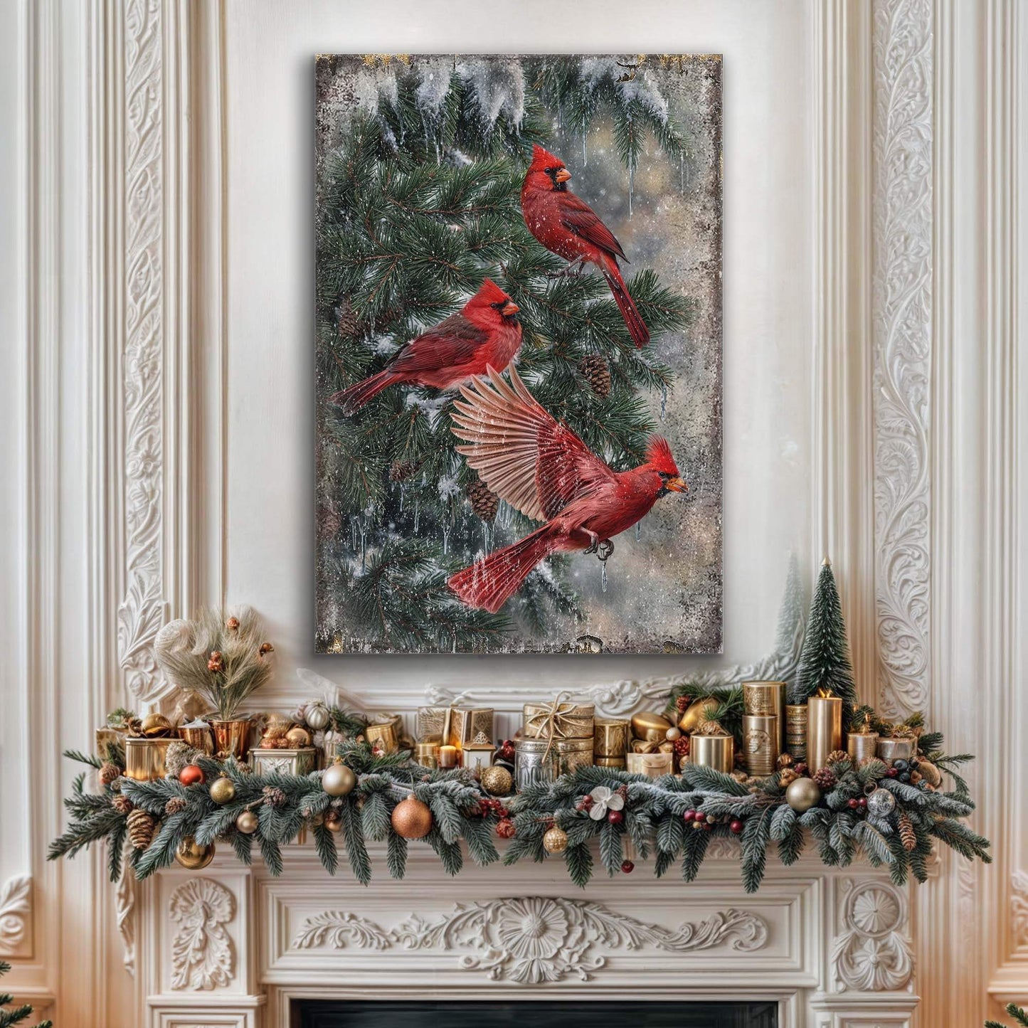 Vintage Cardinal Christmas Wall Art II - Tailored Canvases - Flyclothing LLC