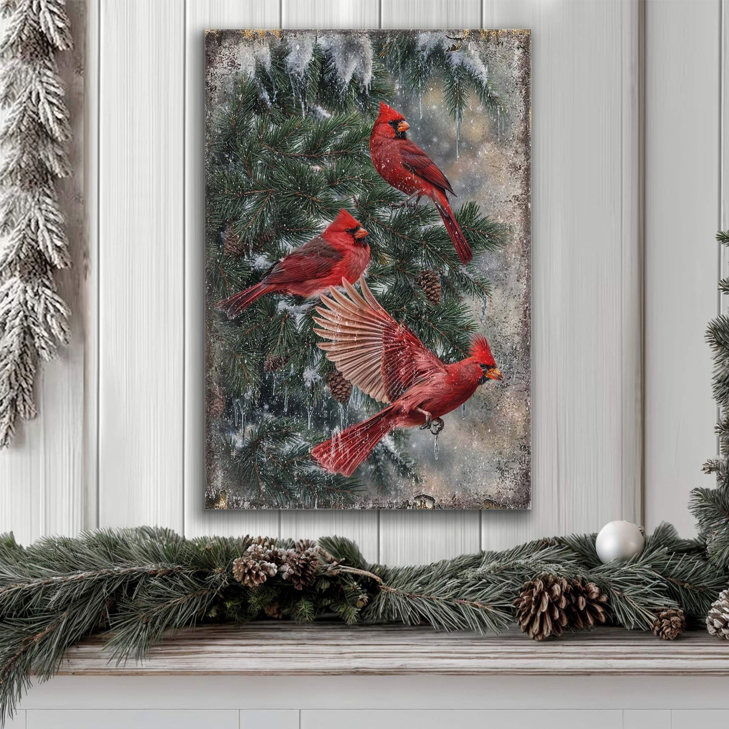 Vintage Cardinal Christmas Wall Art II - Tailored Canvases - Flyclothing LLC