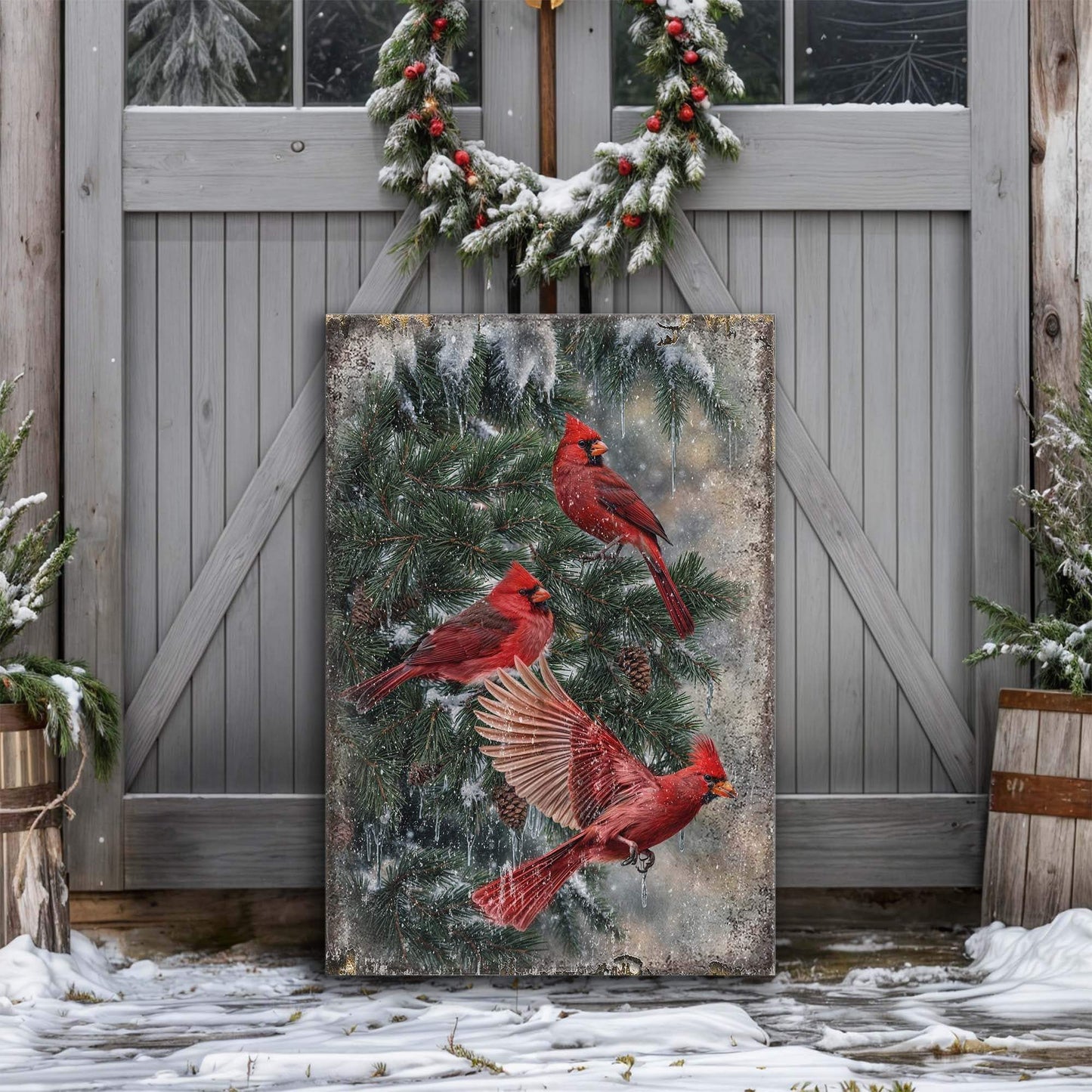 Vintage Cardinal Christmas Wall Art II - Tailored Canvases - Flyclothing LLC