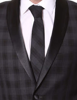The Astor Black Plaid Slim Shawl Tuxedo Blazer