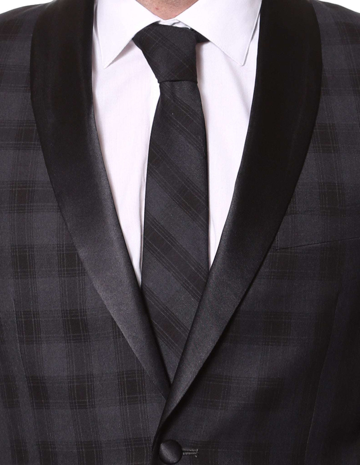 The Astor Black Plaid Slim Shawl Tuxedo Blazer