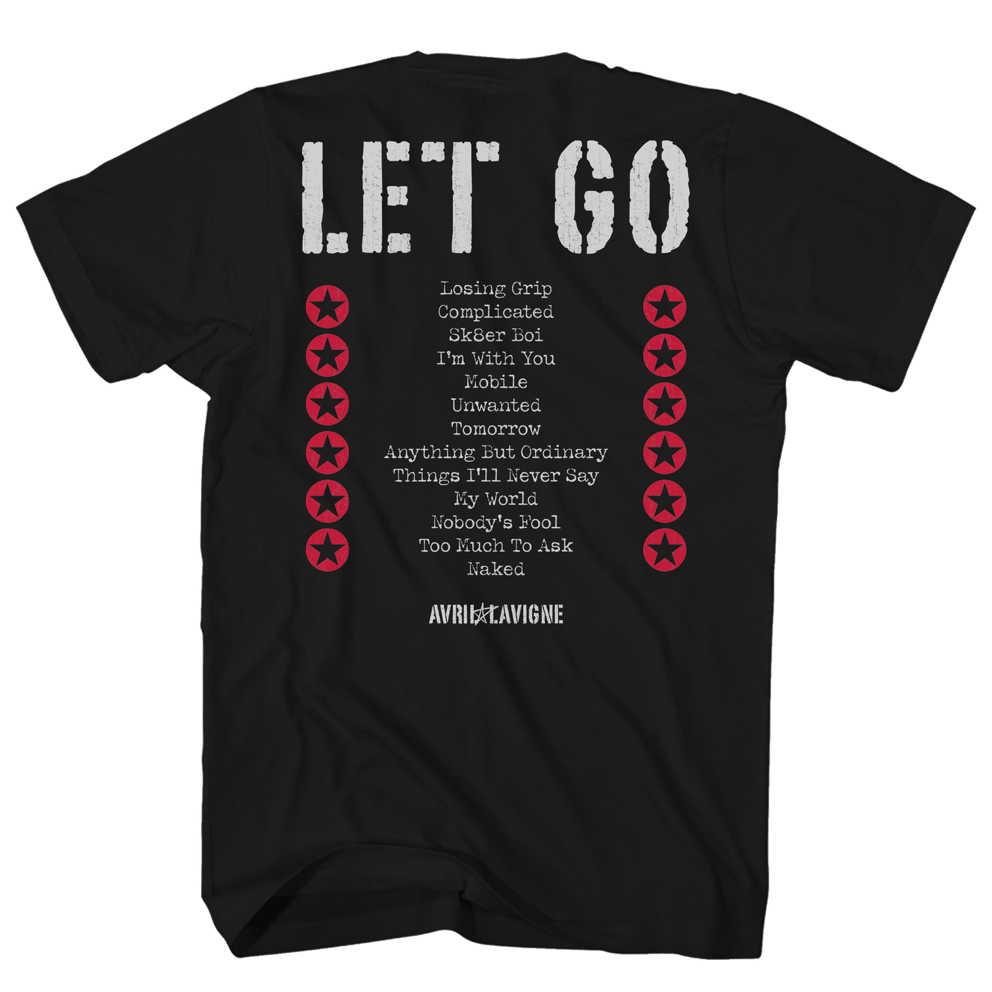 AVRIL LAVIGNE LET GO TRACK LIST BLACJ T-SHIRT