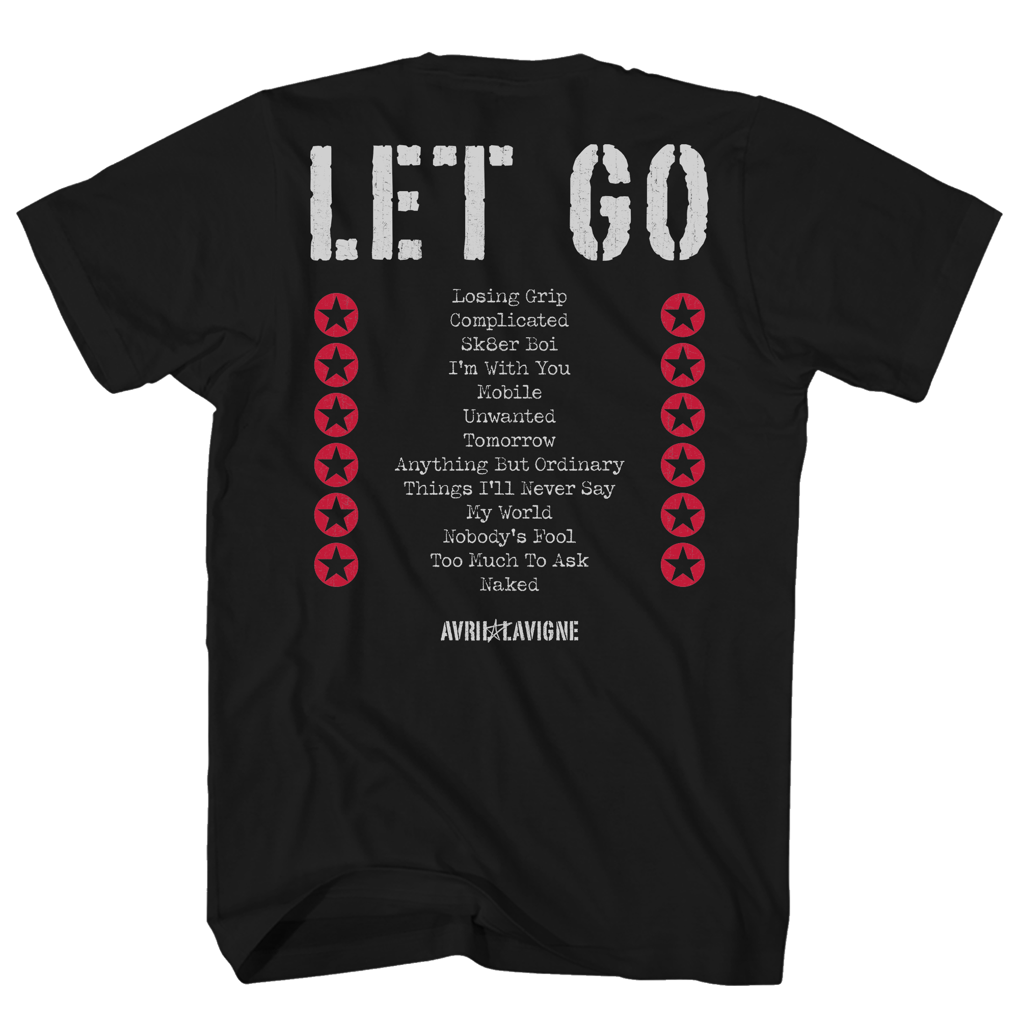 AVRIL LAVIGNE LET GO TRACK LIST BLACJ T-SHIRT