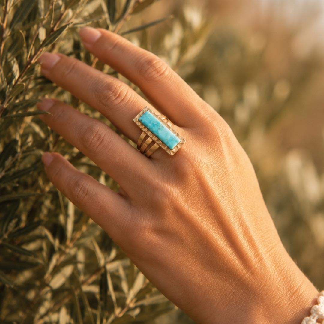 Aztec Blue Turquoise Golden Statement Ring - Barse Jewelry - Flyclothing LLC