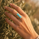 Aztec Blue Turquoise Golden Statement Ring - Barse Jewelry - Flyclothing LLC