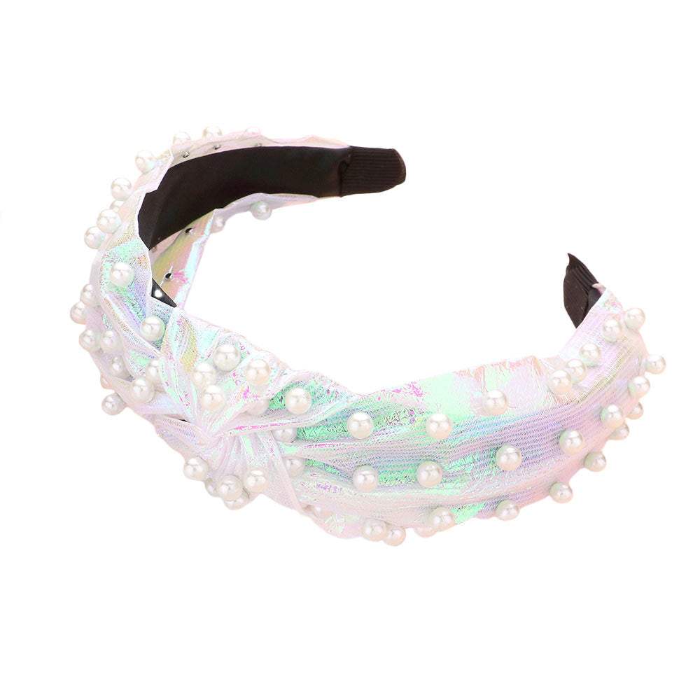 Pearl Embellished Burnout Knot Headband - Madeline Love - Flyclothing LLC