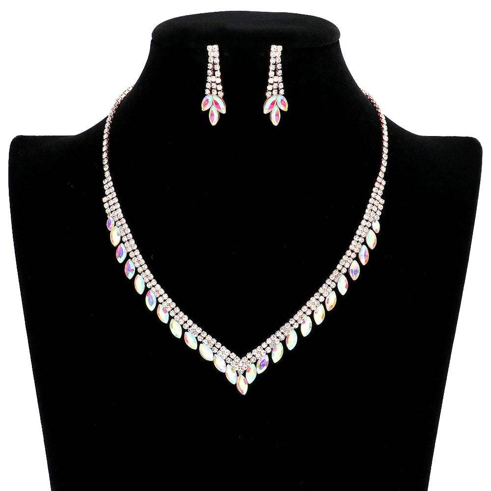Crystal Rhinestone Pave Necklace Earring Set - Madeline Love - Flyclothing LLC