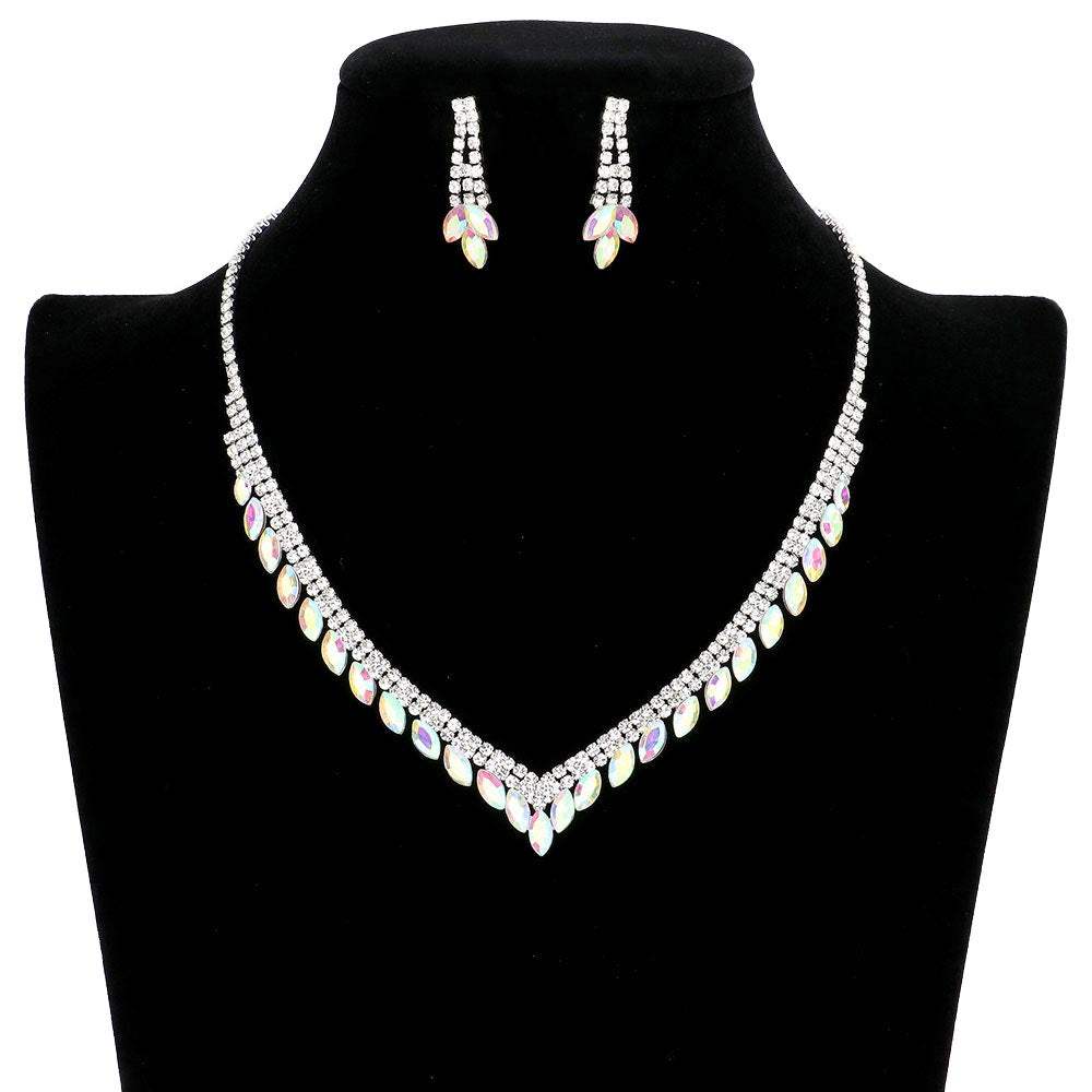 Crystal Rhinestone Pave Necklace Earring Set - Madeline Love - Flyclothing LLC