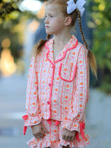 Halloween Thanksgiving Pumpkin Bow Girls Pajama Set