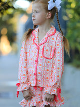 Halloween Thanksgiving Pumpkin Bow Girls Pajama Set - Rylee Faith Designs - Flyclothing LLC