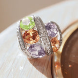 Alaina Cocktail Ring - Rhodium Brass, AAA CZ , Multi Color - 6X019 - Alamode - Flyclothing LLC