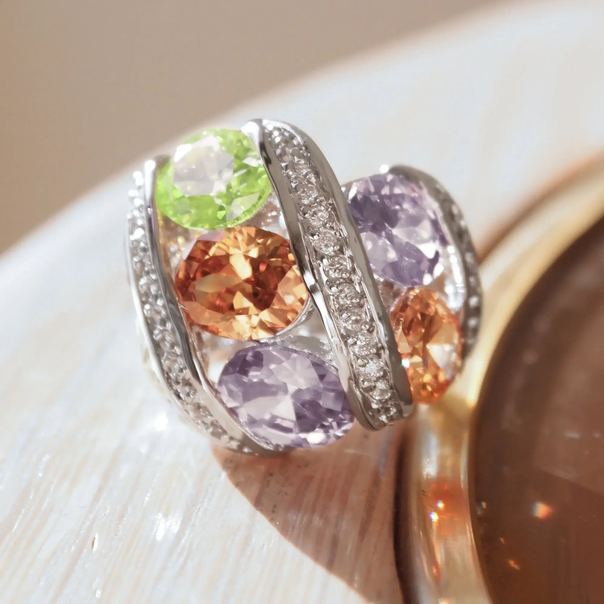 Alaina Cocktail Ring - Rhodium Brass, AAA CZ , Multi Color - 6X019 - Alamode - Flyclothing LLC